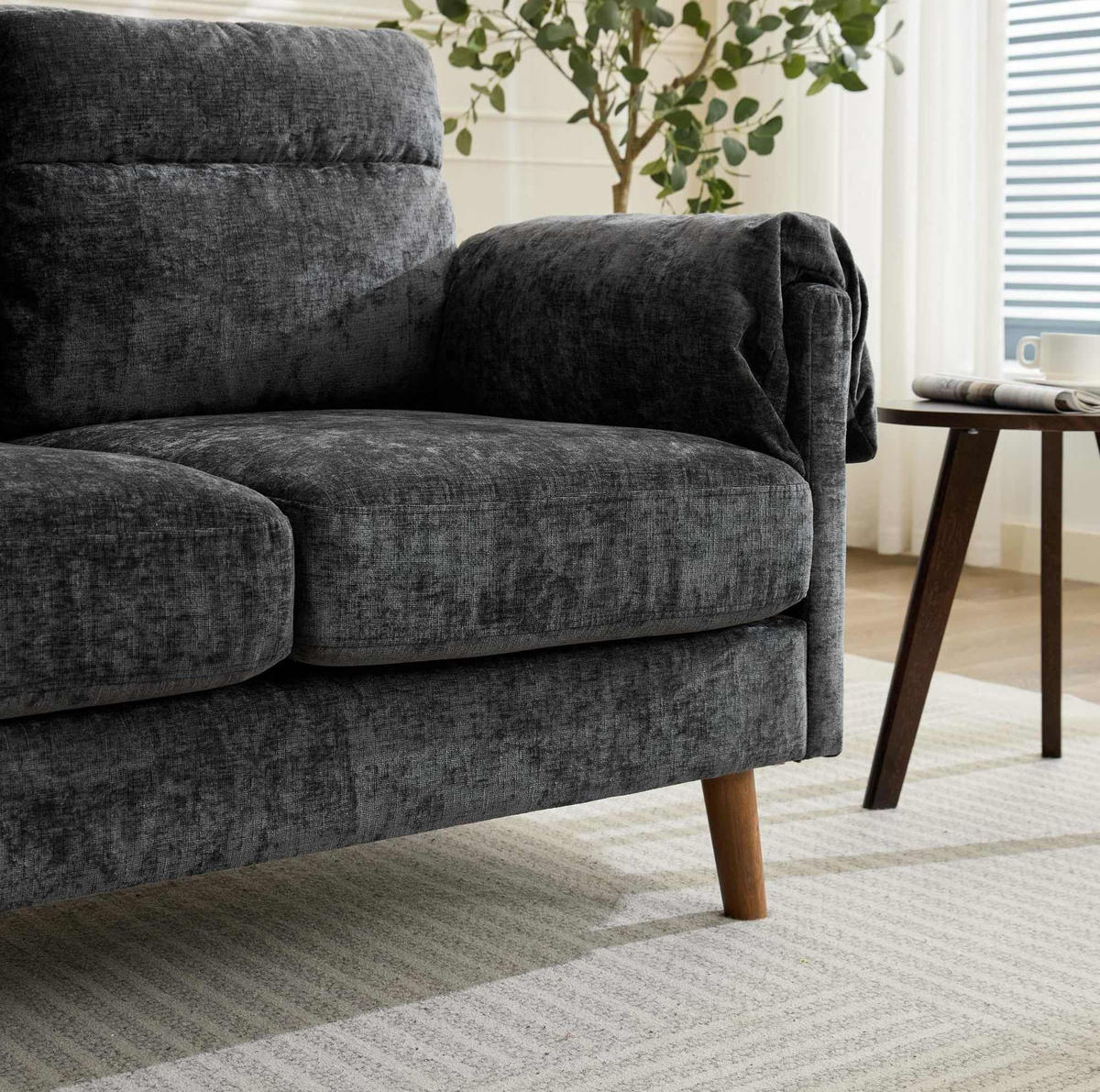 SOFA 2-Sitzer Chenille Schwarz - Schwarz, Holzwerkstoff (70/85/124cm) - Meubliv