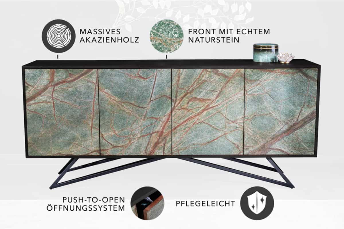 SIDEBOARD MOUNTAIN SOUL Akazie 175cm - Multicolor/Schwarz, Holz/Stein (175/75/38cm) - riess-ambiente