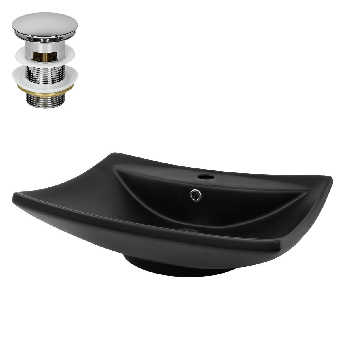 WASCHBECKEN - Schwarz, Keramik (45.5/18.5/61cm) - ML-DESIGN