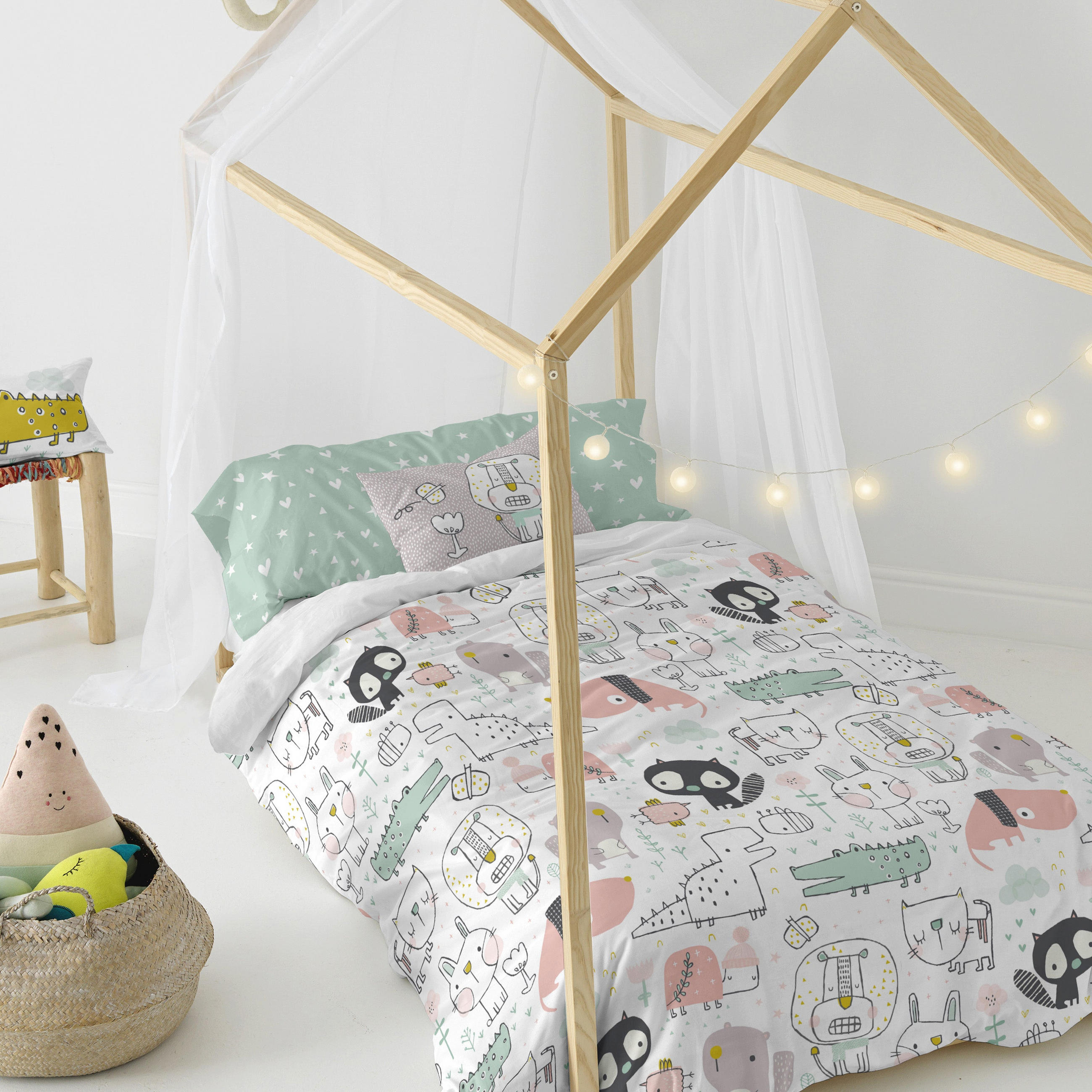 BETTBEZUG 2er-Set teiliges best buddies 180x220 cm (komfortgrösse) mehrfarbig - Multicolor, Textil (180/220cm) - Happy Friday
