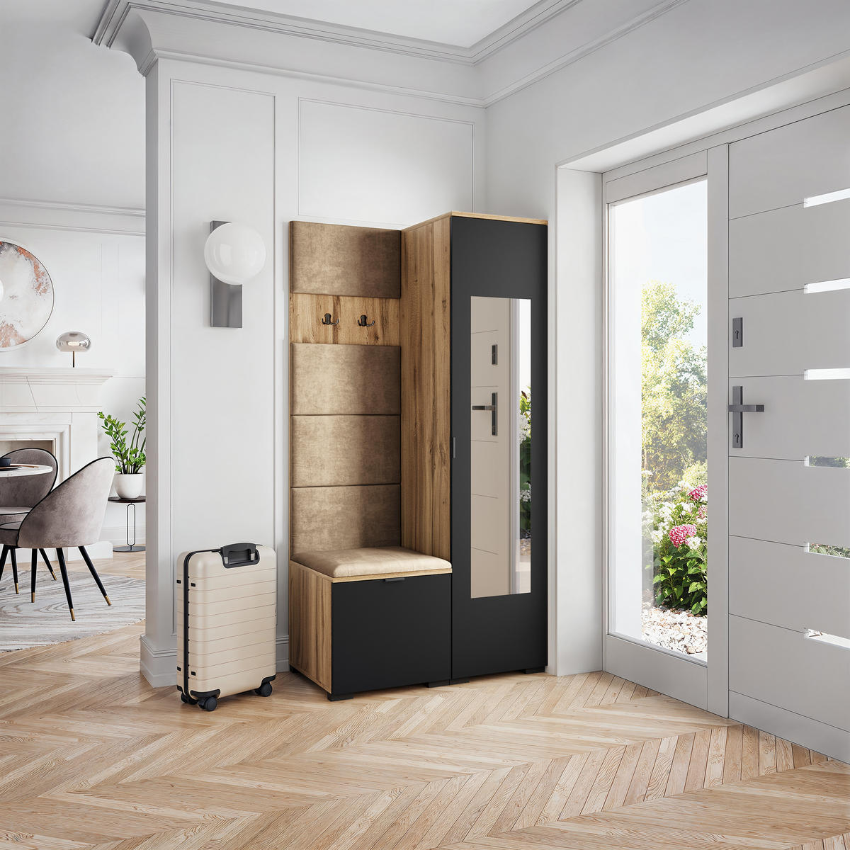 GARDEROBENSCHRANK VIRA 95/181/51 cm Modern Garderobe-Set Eiche Wotan - Beige/Eiche Wotan, Holzwerkstoff (95/181/51cm) - MASSENO