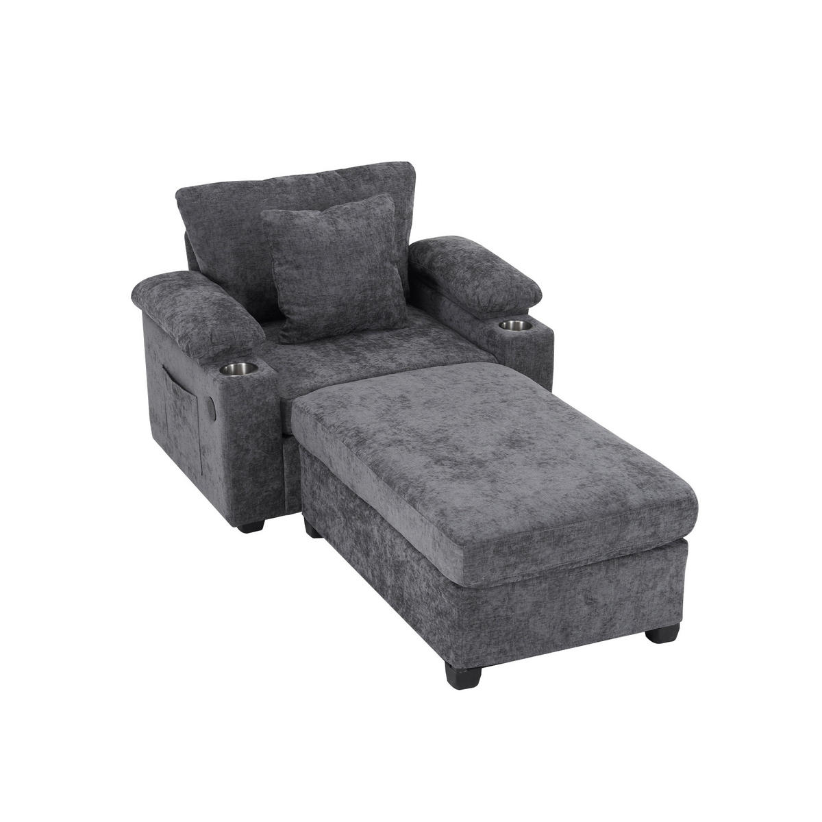SESSEL DE-35287 mit USB und Getränkehalter Dunkelgrau - Dunkelgrau, Textil (98/83/148cm) - ComfortXL
