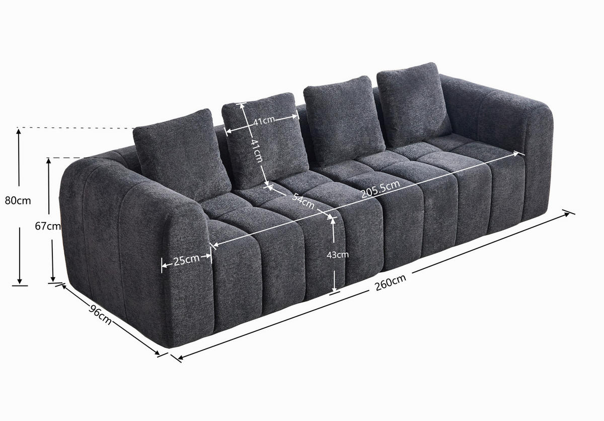 3-SITZER SOFA Samt Dunkelgrau - Dunkelgrau, Textil (160/70/94.5cm) - WISHDOR