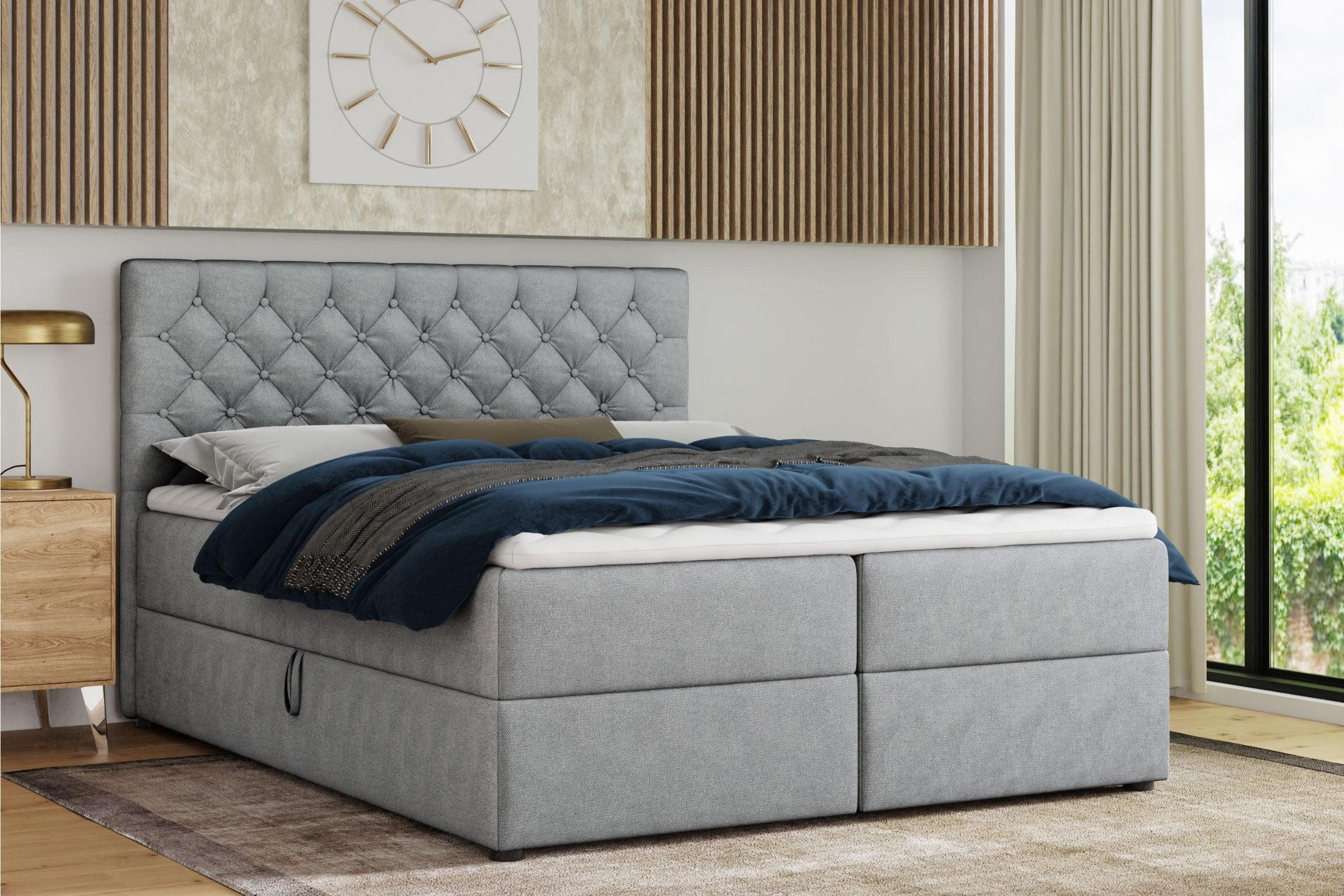 BOXBETT MIRAMI 160/200 Hellgrau mit Bonell-Federkernmatratzen H3 (60-90 kg) - Hellgrau, Holz/Holzwerkstoff (160/200cm) - Deine Möbel 24
