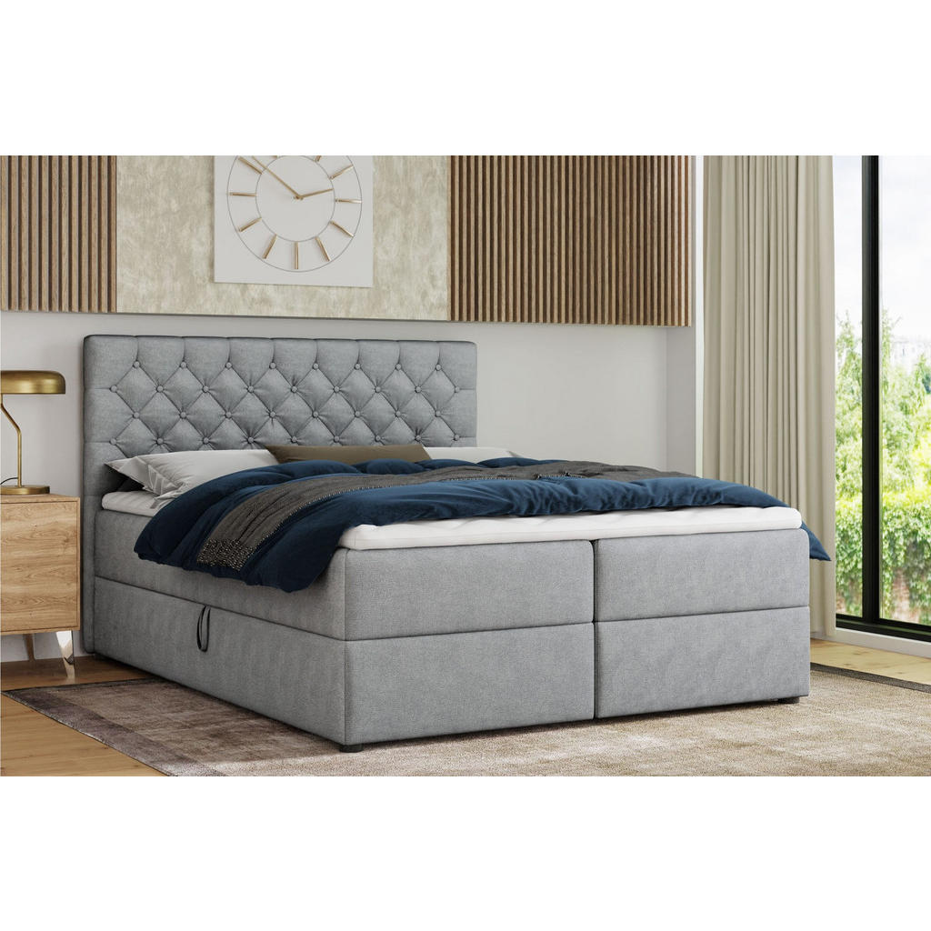 Thumbnail - Deine Möbel 24 Boxbett, Hellgrau, Holz, Holzwerkstoff, Textil, H4, 160x200 cm, Schlafzimmer, Betten, Boxspringbetten