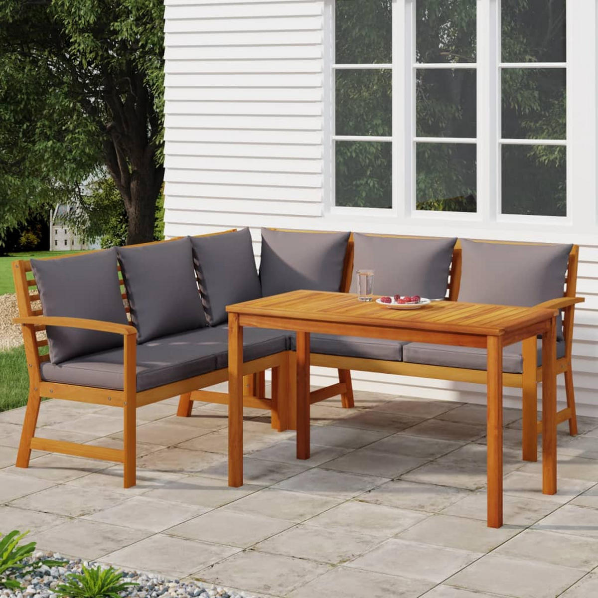 GARTEN-ESSGRUPPE 4Er Set Mit Kissen Massivholz Akazie - Braun, Holz - vidaXL