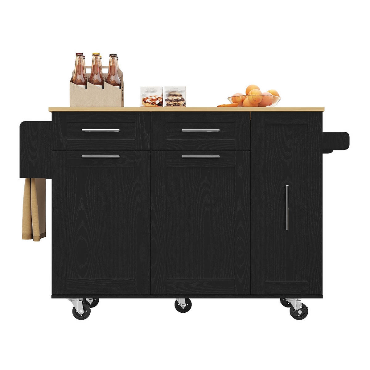 KÜCHENINSEL Klappbar, Speisewagen Mit Stauraum, MDF/Metall, Schwarz-Holzmaserung, 110/46/90,5 cm - Schwarz, Kunststoff (74/90.5/110cm) - Rolipo