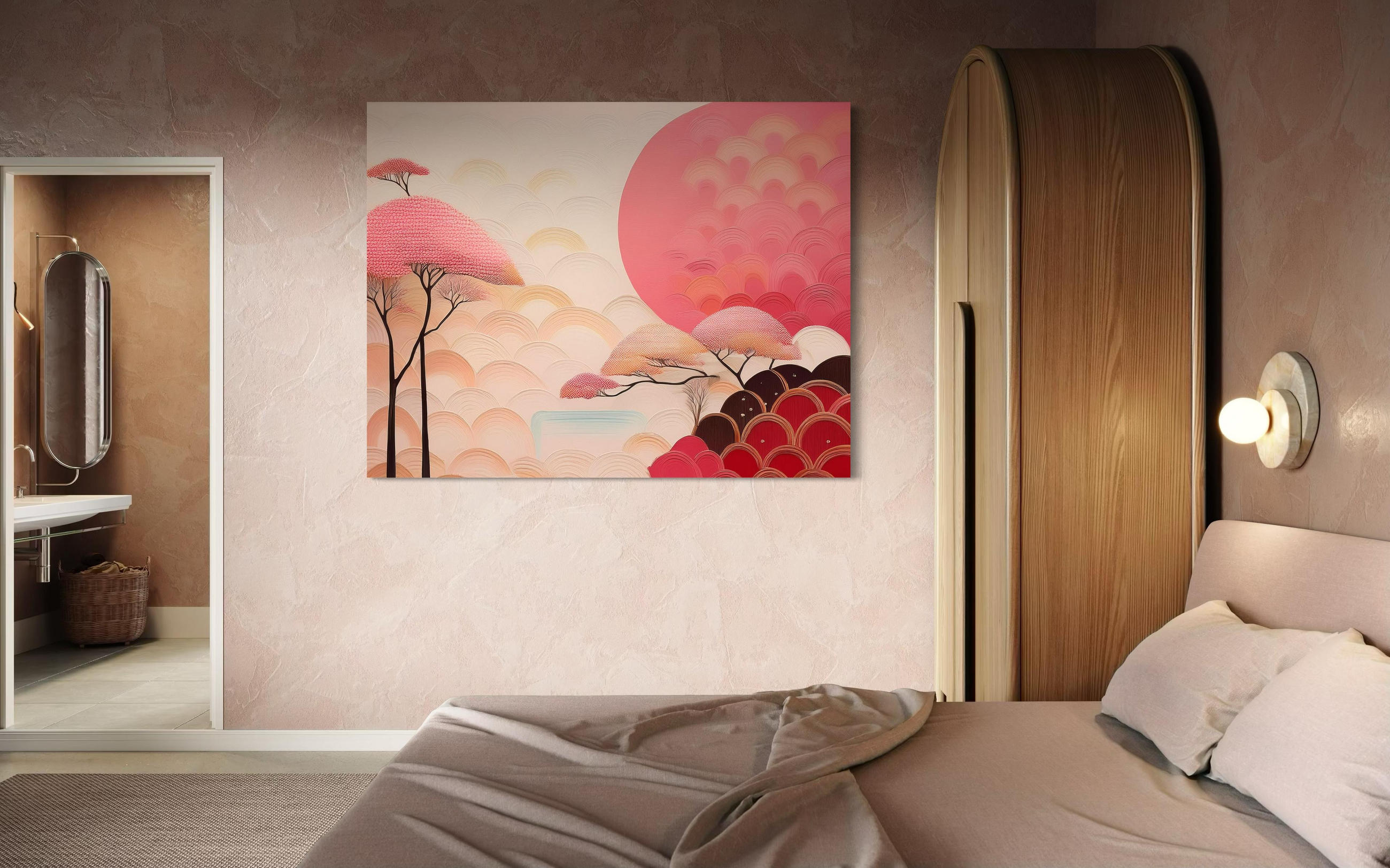 WANDBILD asiatische rosa landschaft - Pink, Textil (60/40cm) - Feeby