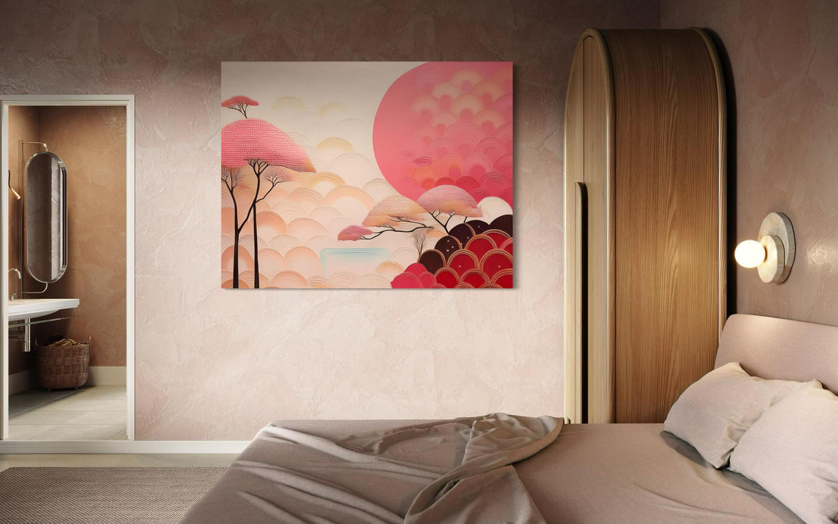 WANDBILD asiatische rosa landschaft - Pink, Textil (60/40cm) - Feeby