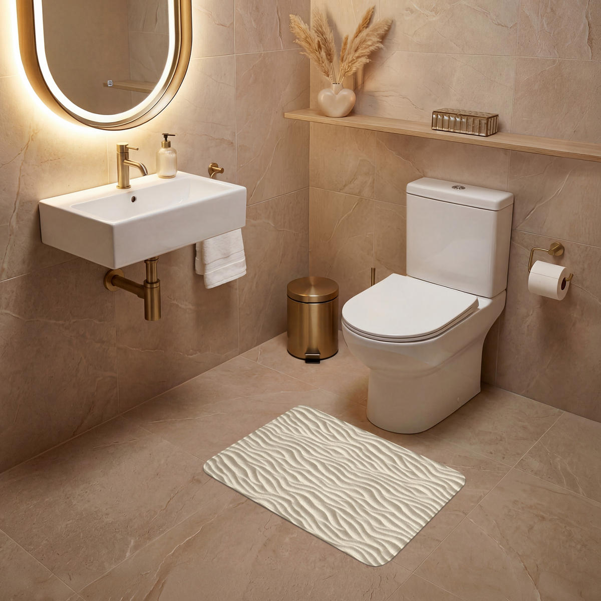 WC PŘEDLOŽKA Písek - Vlny - Béžová 60x40 cm - písková barva, textil/plast (60/1cm) - OnlyWow