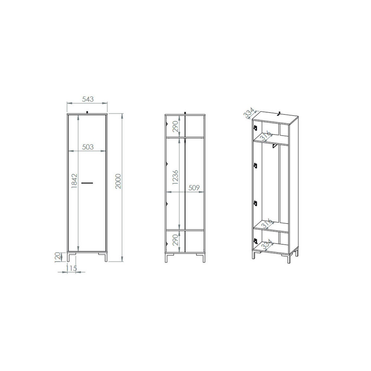 GARDEROBENSCHRANK Nevio Artisan Eiche 55 / 34 / 200cm - Eiche Artisan/Braun, Holz/Holzwerkstoff (55/200/34cm) - Feldmann-Wohnen