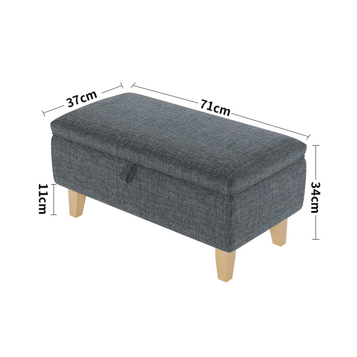 POLSTERHOCKER 71/37/34 cm Stauraum Holzbeine Leinen Dunkelgrau - Dunkelgrau, Holz/Textil (71/34/37cm) - Livingandhome