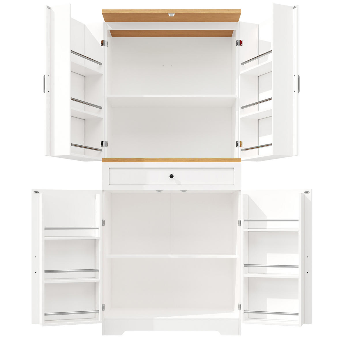 HOCHSCHRANK aus MDF in Weiß mit Holzoptik-Tischplatte, Schubladen und offenen Snack-Regalen, 80/40/180 cm, Weiß - Weiß, Holzwerkstoff (80/180/40cm) - Redom