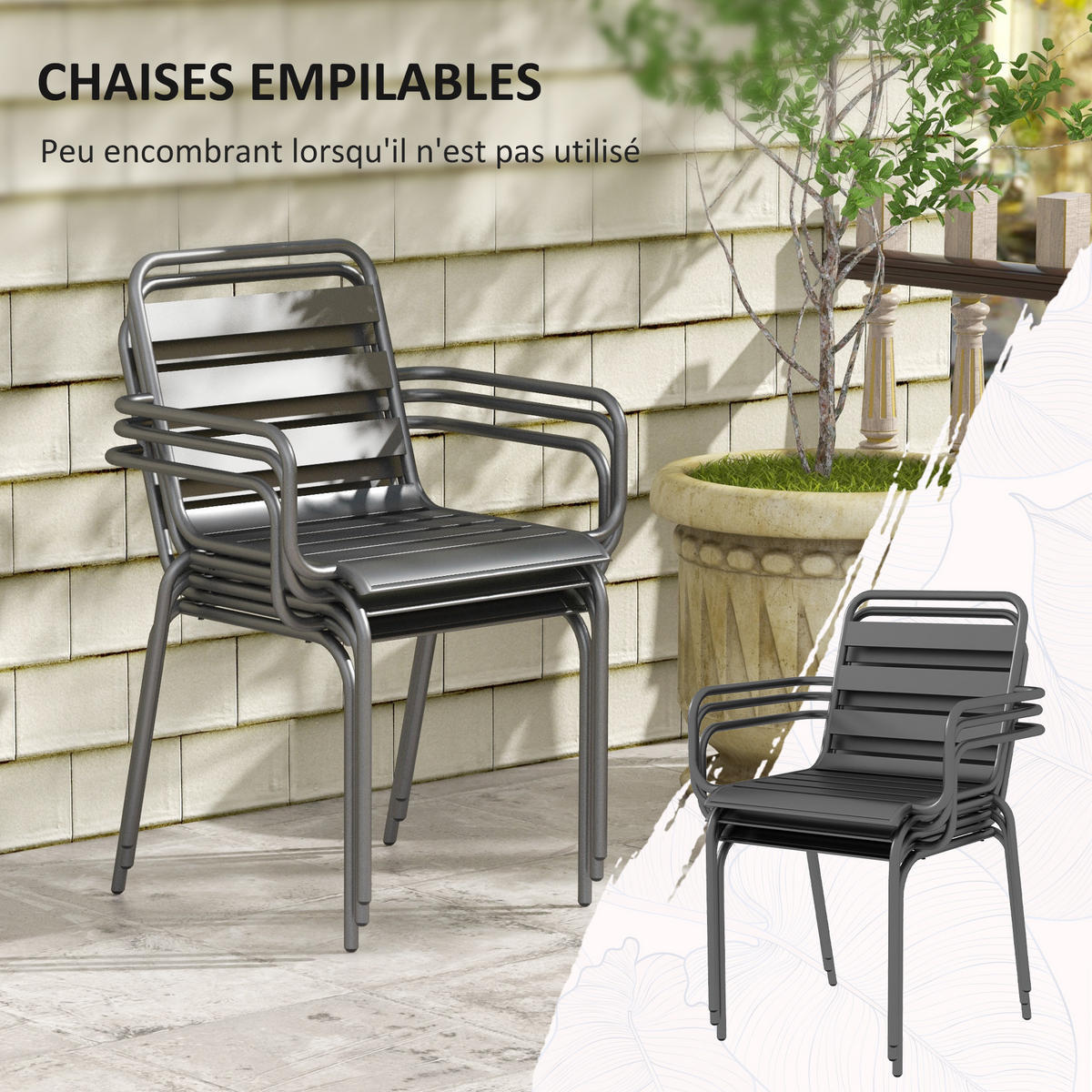 GARTENTISCHGRUPPE DE-18092 7-teilig, stapelbar Dunkelgrau - Grau, Metall - ComfortXL
