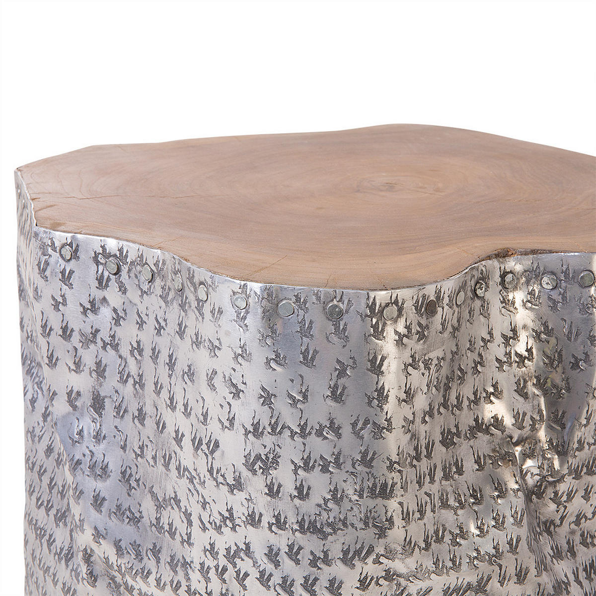 COUCHTISCH Teakholz braun/silber zylindrisch Gordon - Hellbraun/Silberfarben, Holz (37/39/46cm) - Beliani