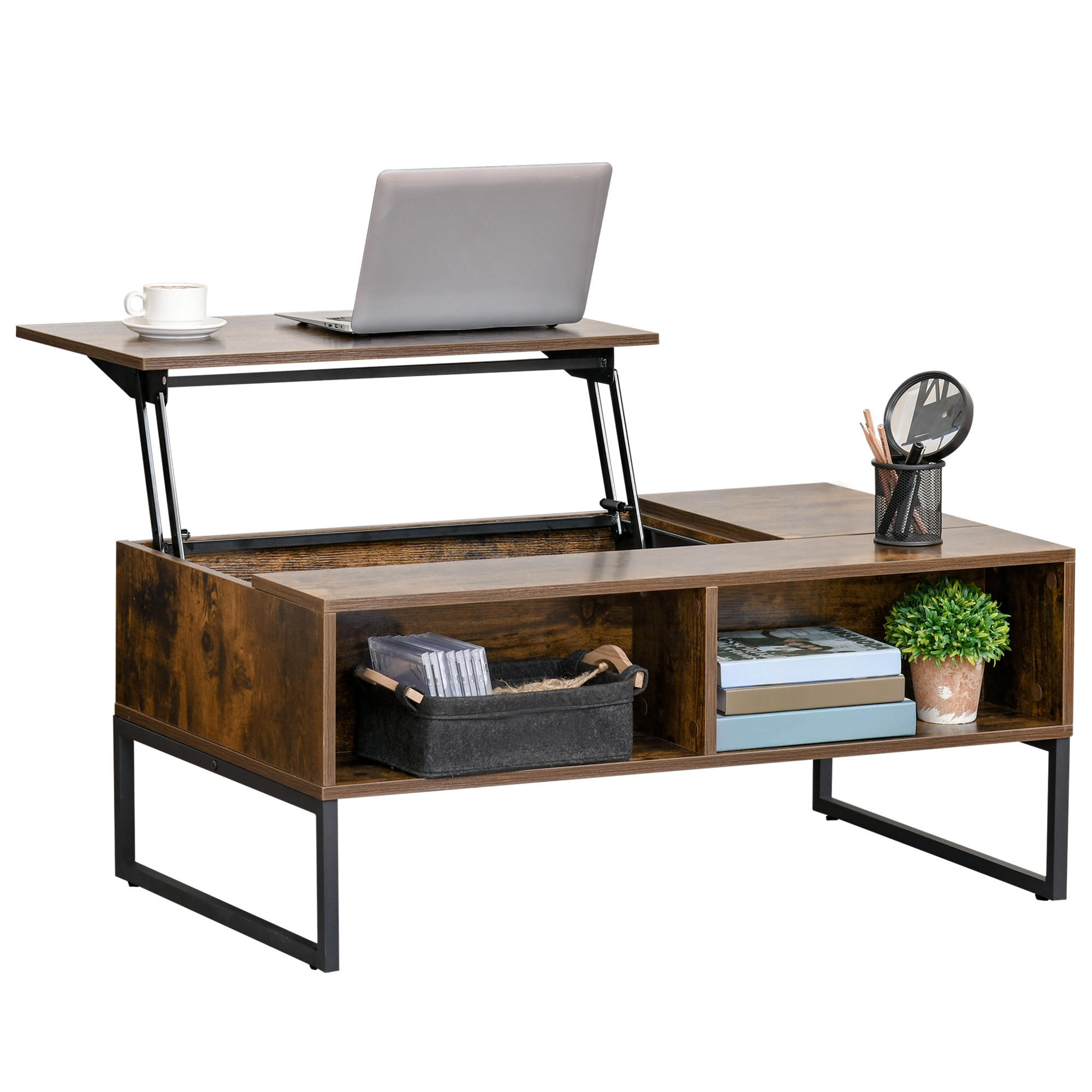 COUCHTISCH Höhenverstellbar, Spanplatte, Metall, Braun - Braun, Holzwerkstoff/Metall (100/60/44cm) - HOMCOM
