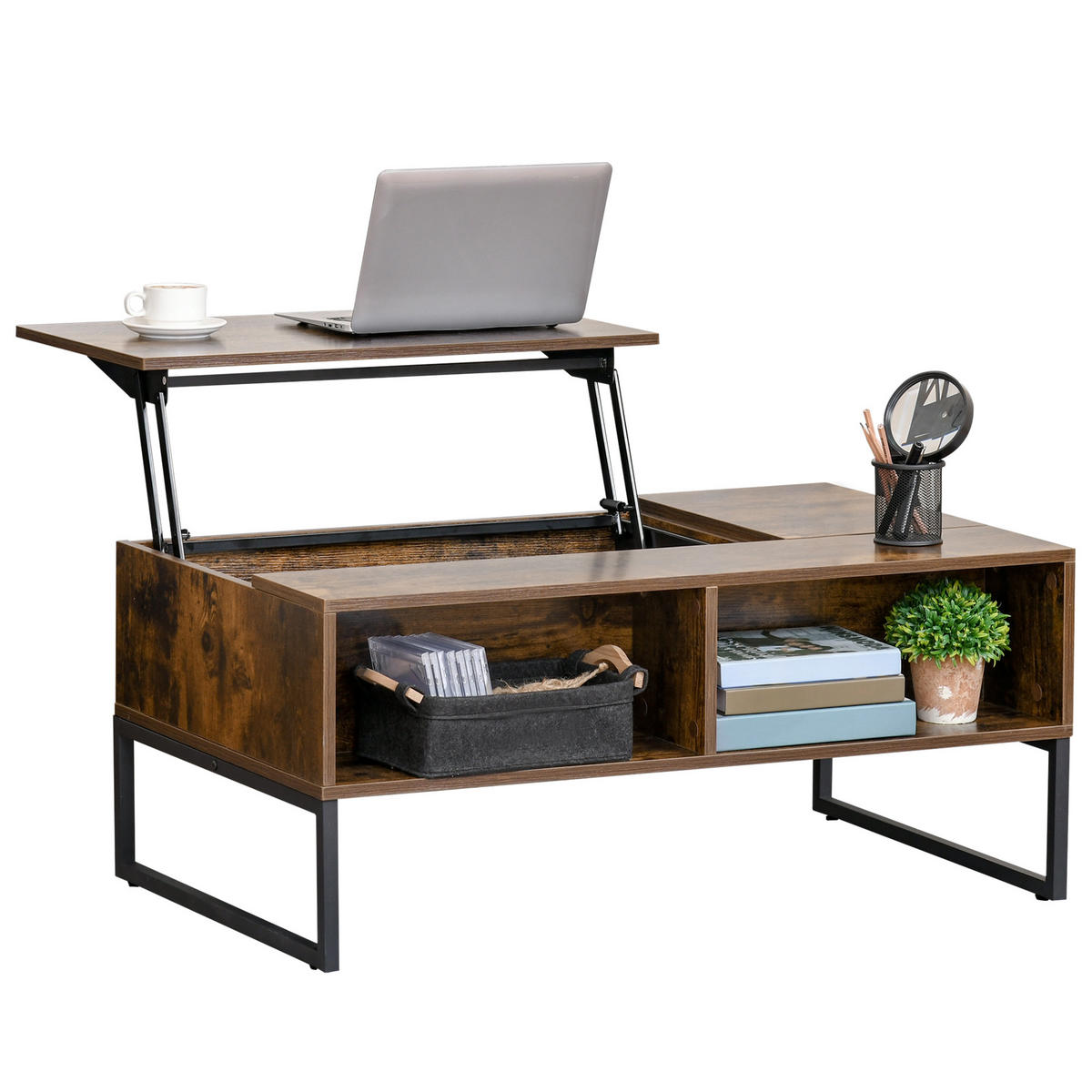COUCHTISCH Höhenverstellbar, Spanplatte, Metall, Braun - Braun, Holzwerkstoff/Metall (100/60/44cm) - HOMCOM
