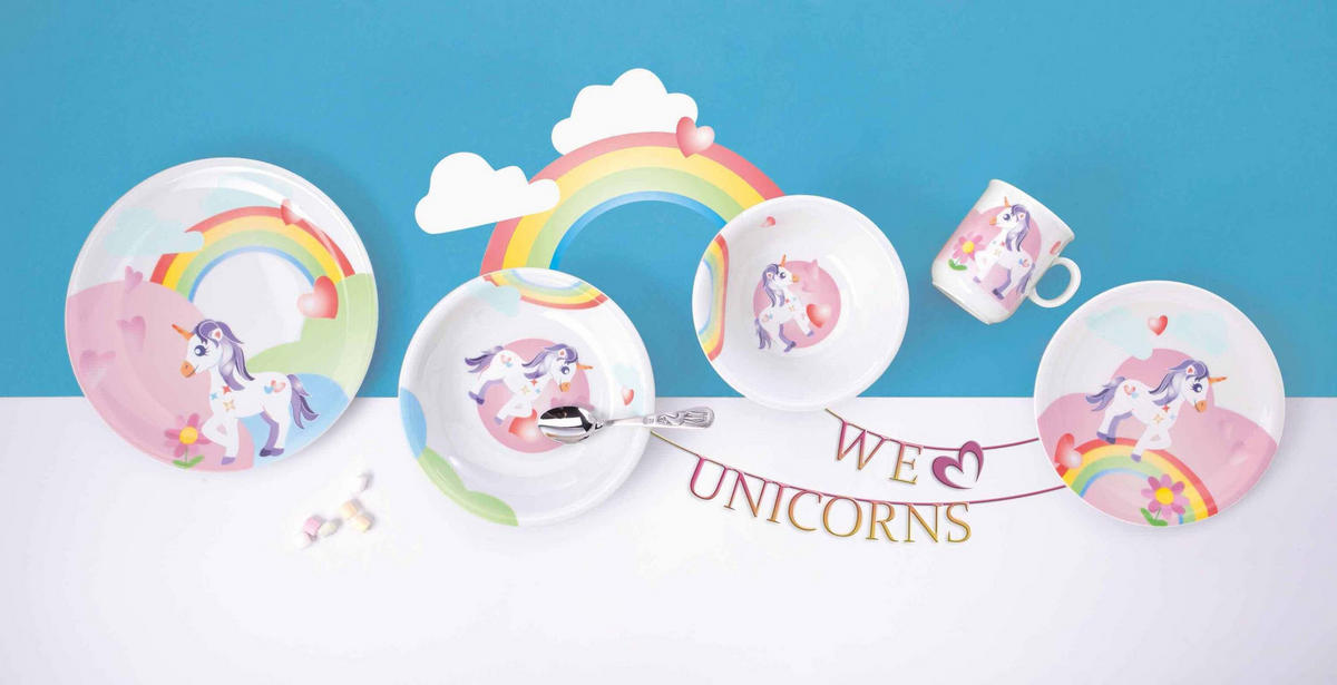 KINDERGESCHIRR SET Compact Mein kleines Einhorn bunt 5er Set - Multicolor, Keramik (1/1/1cm) - Seltmann Weiden