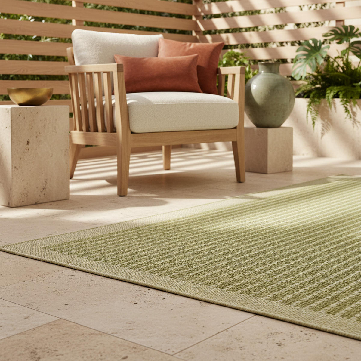 TEPPICH Outdoor Flachgewebe Uni-Farbe Polypropylen Balkon Grün Läufer 80x150 - Grün, Textil (80/150cm) - KADIMA DESIGN