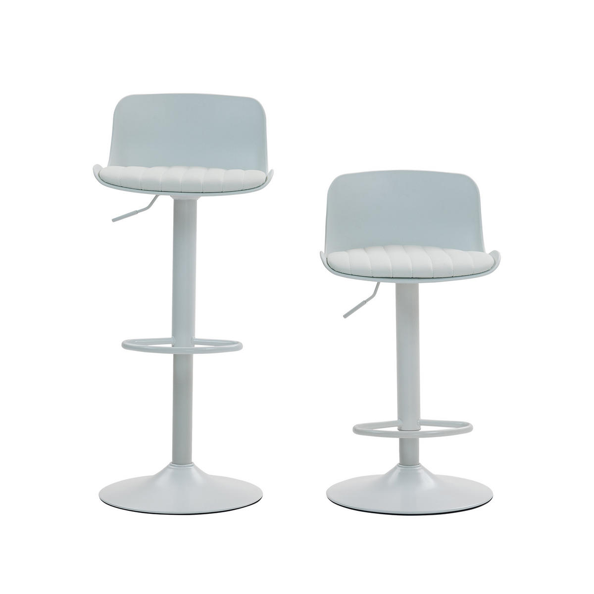 BARHOCKER 2er-Set Weiß Drehbar Höhenverstellbar mit Rückenlehne & Fußstütze - Weiß, Metall (43/80/44cm) - PANGIVO