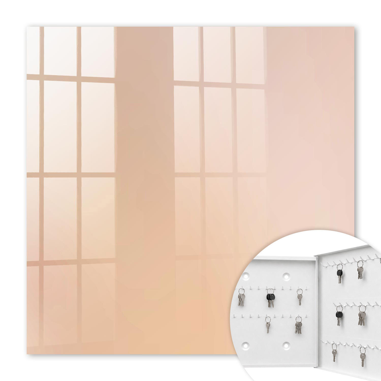 SCHLÜSSELBOX Weiß 30x30 cm – Türöffnung nach rechts - Pastellfarbene Stimmung - Beige, Metall (30/30/5cm) - TULUP