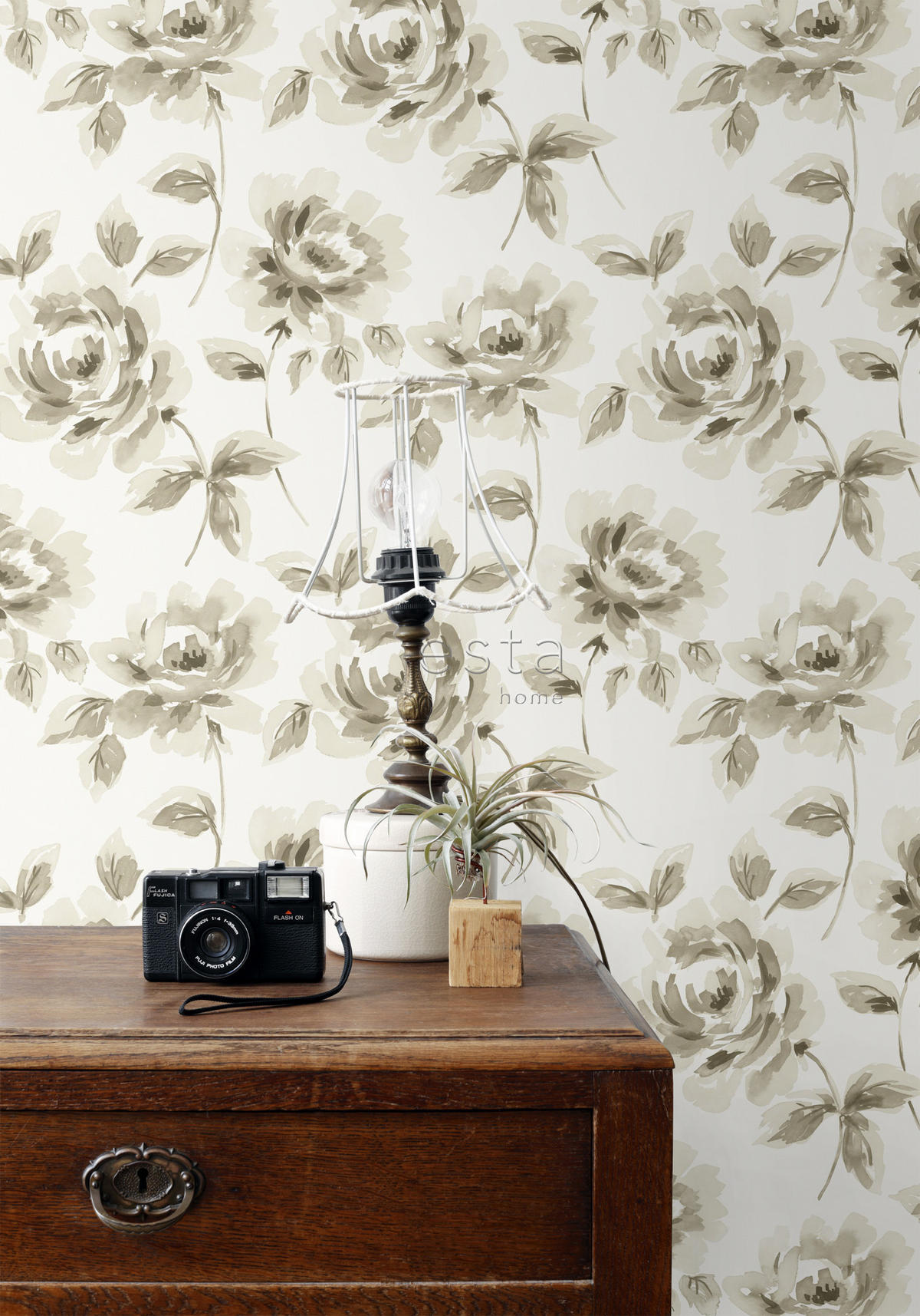 TAPETE Aquarell gemalte Rosen 53 cm x 10.05 m - Beige, Papier (53/1000cm) - ESTAhome