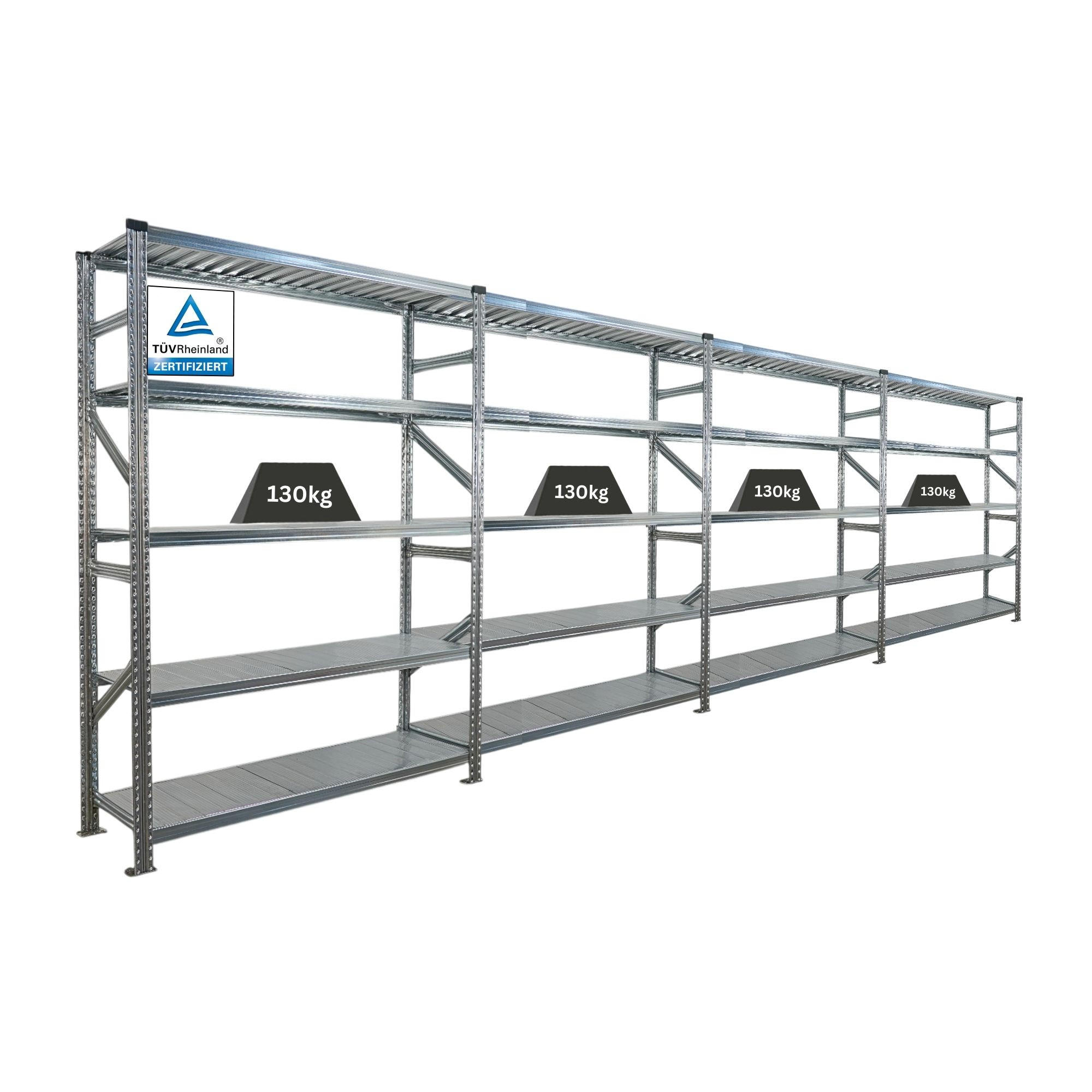 FACHBODENREGAL Proximo Stecksystem 200x600x40cm 5 Ebenen Fachlast 130 kg Beidseitig nutzbar Verzinkt - Silberfarben, Metall (600/200/40cm) - PROREGAL