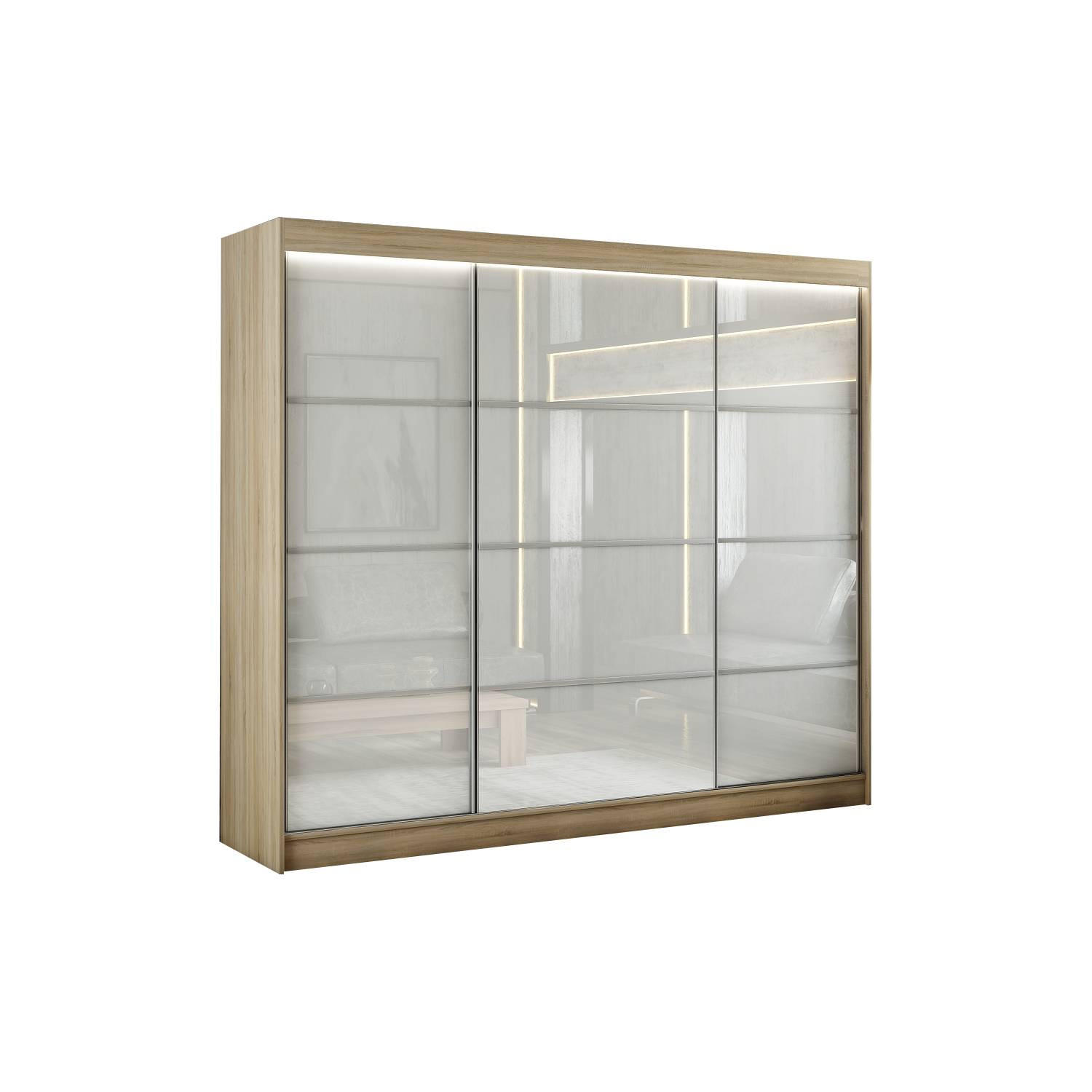 Meblini Schiebetürenschrank Sonoma Eiche, Weiß 250x215x61 cm