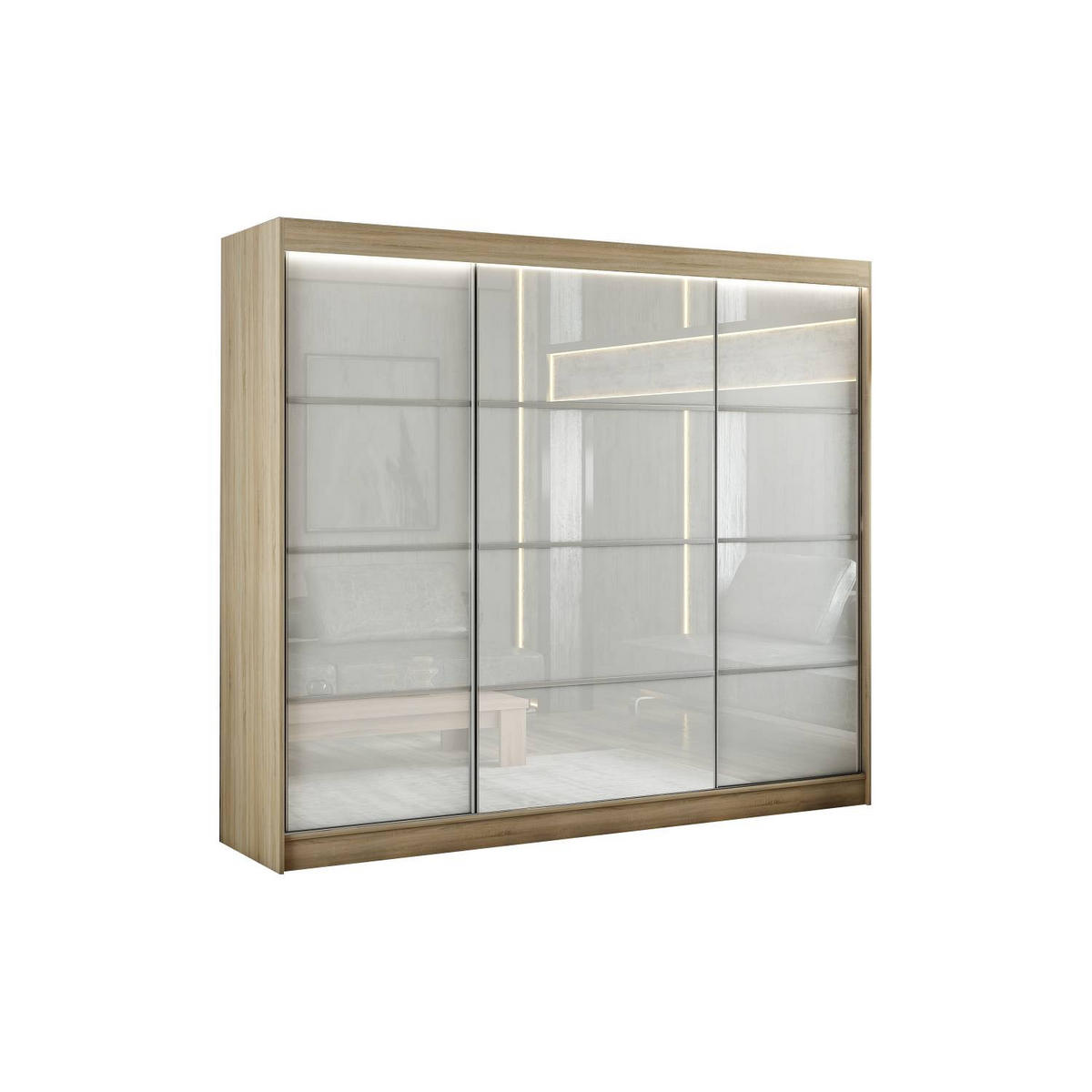 SCHIEBETÜRENSCHRANK TIPI III - Weiß/Sonoma Eiche, Holzwerkstoff (250/215/61cm) - Meblini