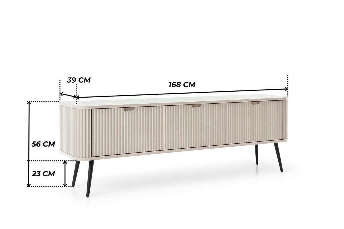 TV-BOARD PORTO (Oval, Rillenfront, Cashmere Matt, Schwarze Füße) - Kaschmir/Schwarz, Holz/Holzwerkstoff (168/56/39cm) - Ravio