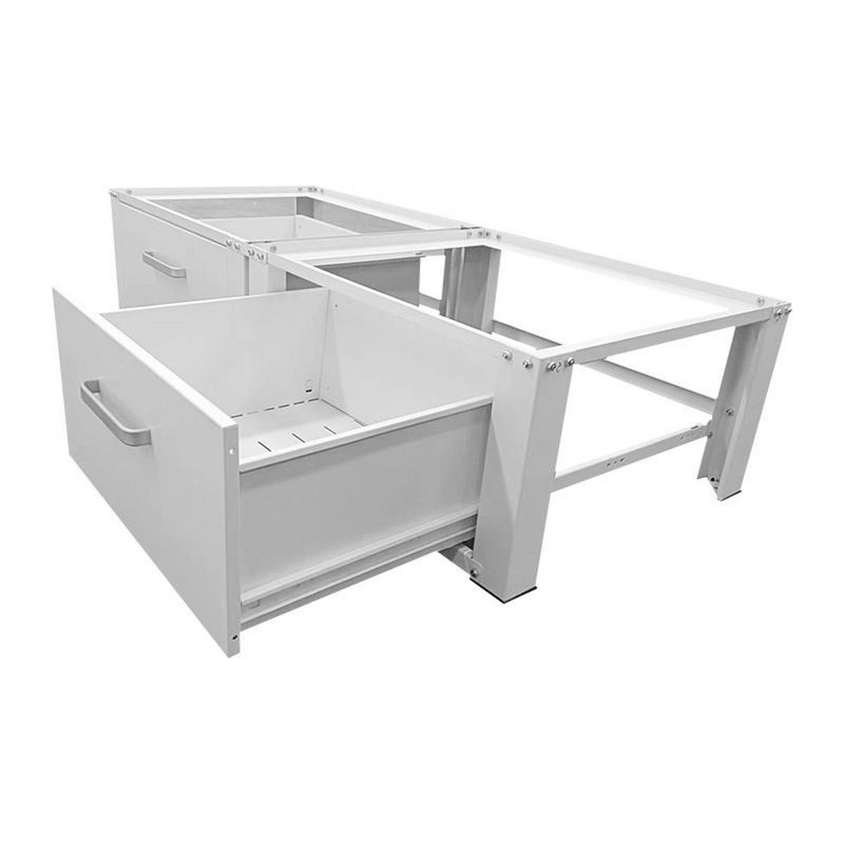 DOPPEL-PODEST für Waschmaschinen- und Trockner mit 2 Schubladen - Weiß, Metall (54/31/127cm) - IVOL