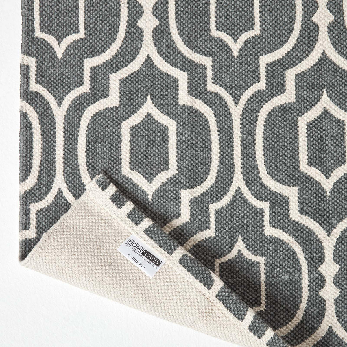 BAUMWOLLTEPPICH-LÄUFER Riga geometrisch 66/200 cm - Grau, Textil (66/200cm) - Homescapes