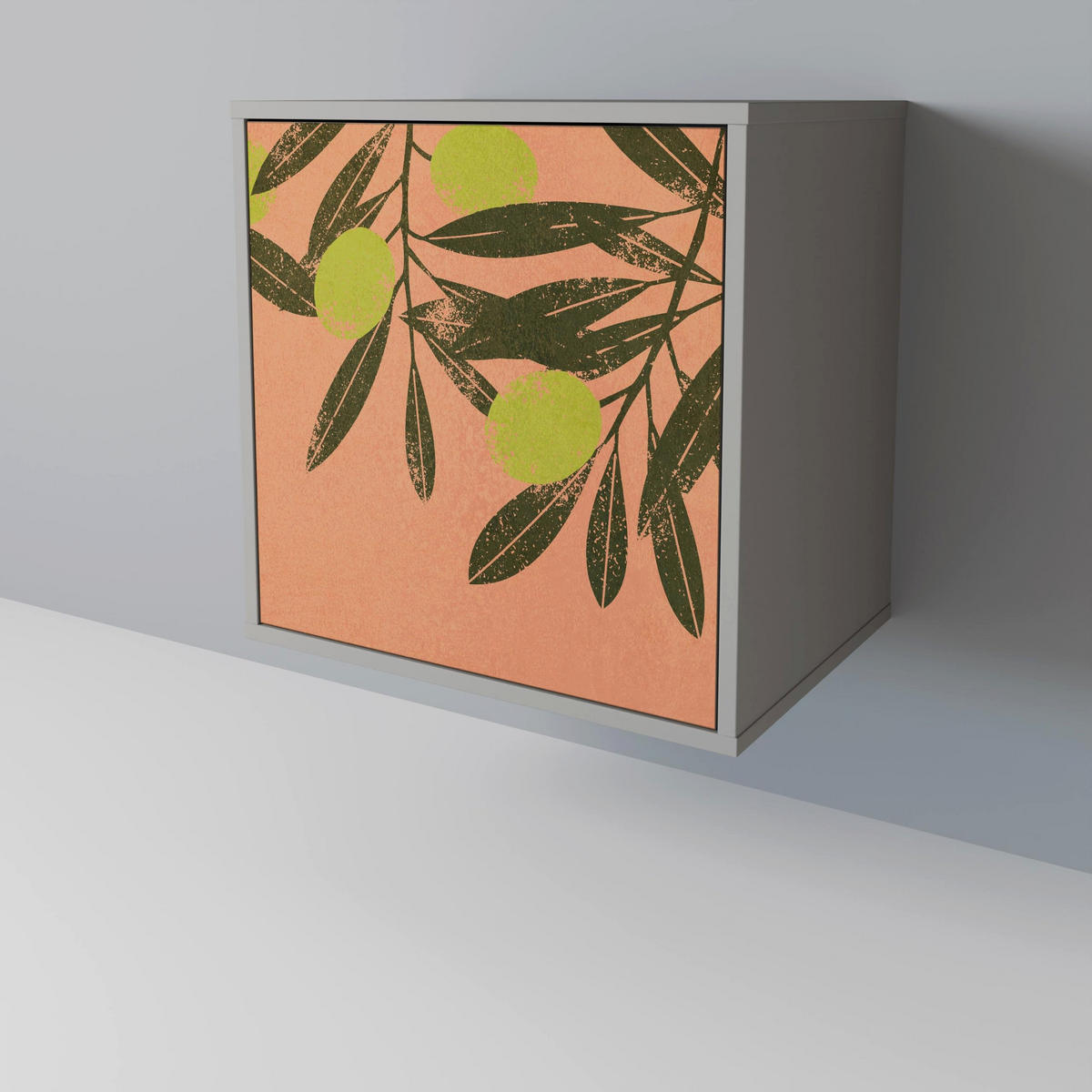 SIDEBOARD JUICY OLIVES, Grau, 57,5x42x70,5 cm, Schwarze Metall-Sternfüße - Multicolor/Schwarz, Holzwerkstoff/Metall (57.5/70.5/42cm) - SpaceRebels