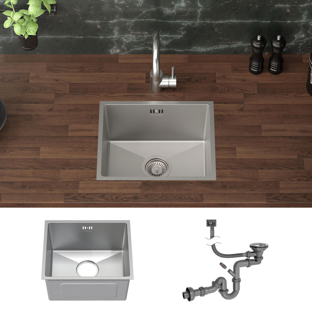 SPÜLBECKEN Edelstahl 34/40cm - Silberfarben, Metall (34/20/40cm) - ML-DESIGN