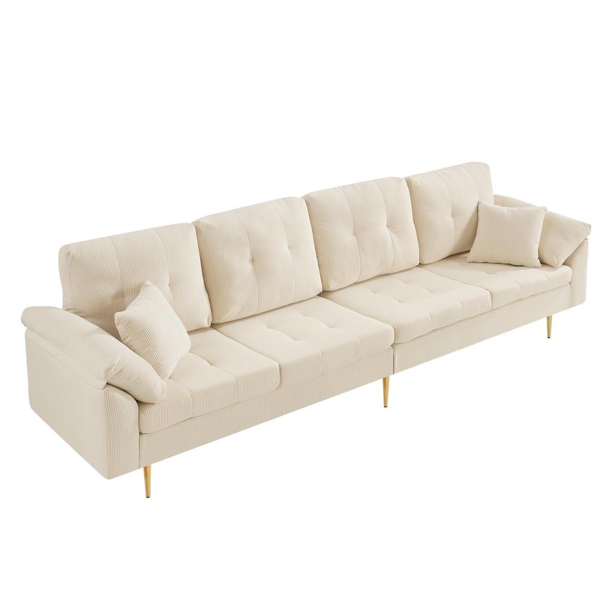 ECKSOFA 4-Sitzer Cord mit flexiblem Hocker, DE-42943, Cremeweiß - Creme, Metall (250/70cm) - ComfortXL