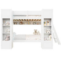ETAGENBETT 90/200 cm in Weiß mit 2 Frontschränken, Hängeregal, Leiter und Rausfallschutz aus Massivholz und MDF - Weiß, Holzwerkstoff (90/200cm) - STILVORA