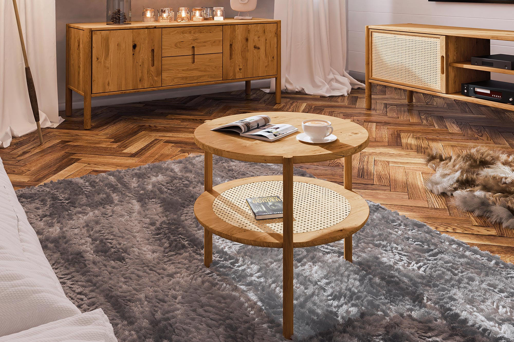 Thumbnail - byoak Kaffeetisch, Mokka, Holz, Kerneiche, 70x50x70 cm, Wohnzimmer, Wohnzimmertische, Couchtische