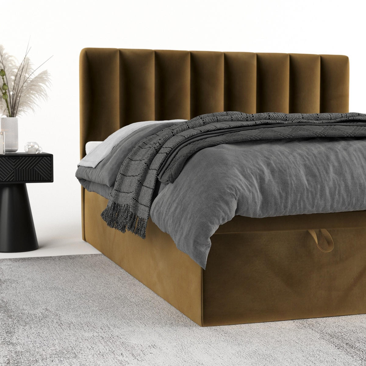 BOXBETT Lume 180/200 cm Honiggelb im Kronos Stoff - Schwarz/Honig, Holz/Holzwerkstoff (180/200cm) - AltaBeds