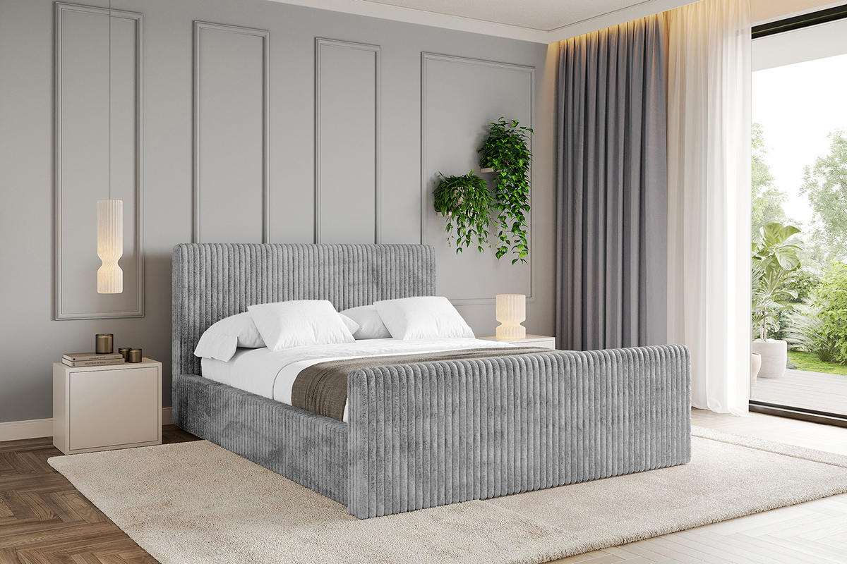POLSTERBETT mit Bettkasten, Fußteil und Lattenrost, Boxbett ohne Matratze - ALOVA-Z-V1 180x200 Hellgrau - Hellgrau, Holzwerkstoff/Textil (180/200cm) - ALTDECOR