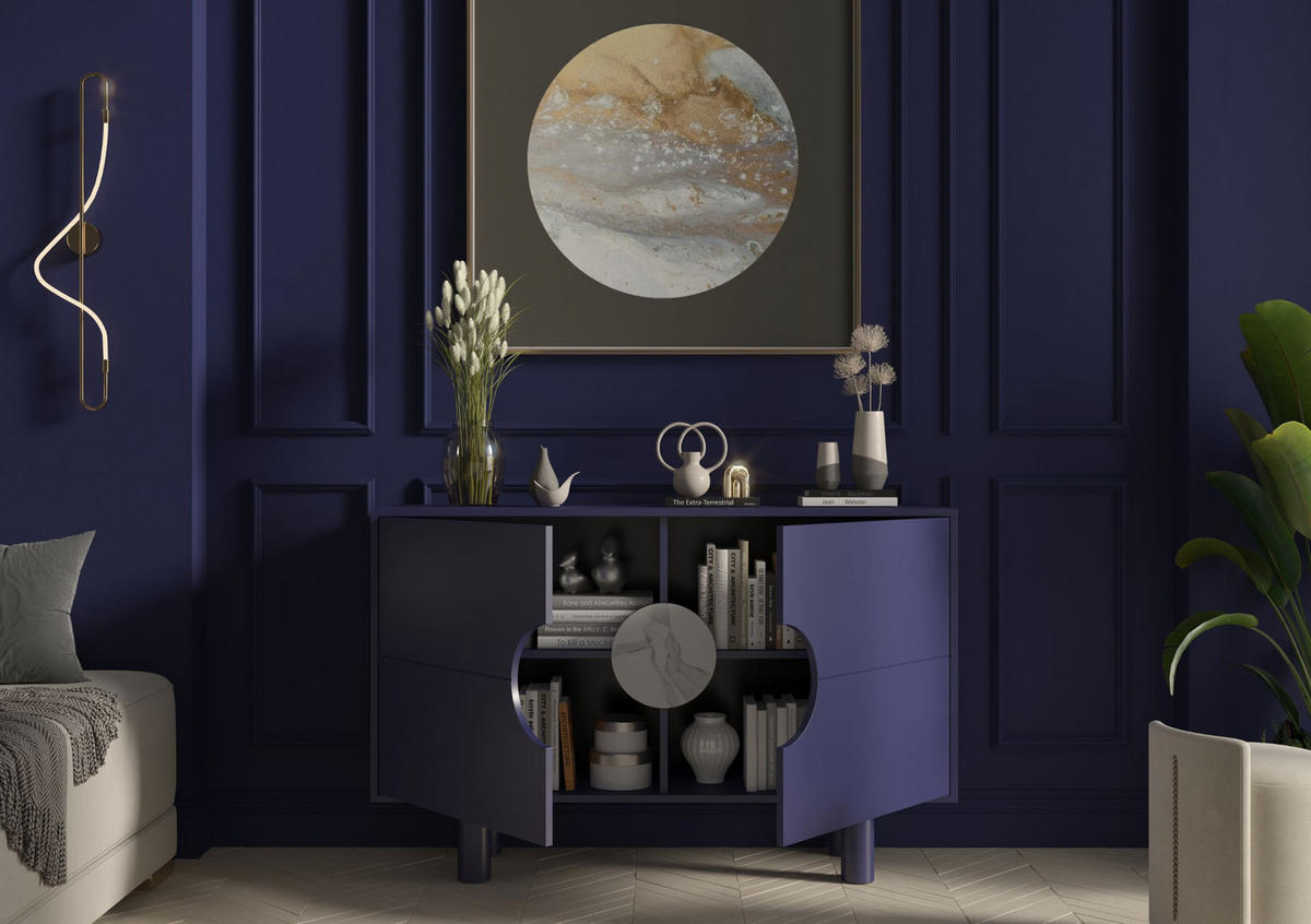 SIDEBOARD Zoe, Mit Marmor, 140 cm, Marineblau - Dunkelblau, Holz/Holzwerkstoff (140/90/40cm) - Dancan
