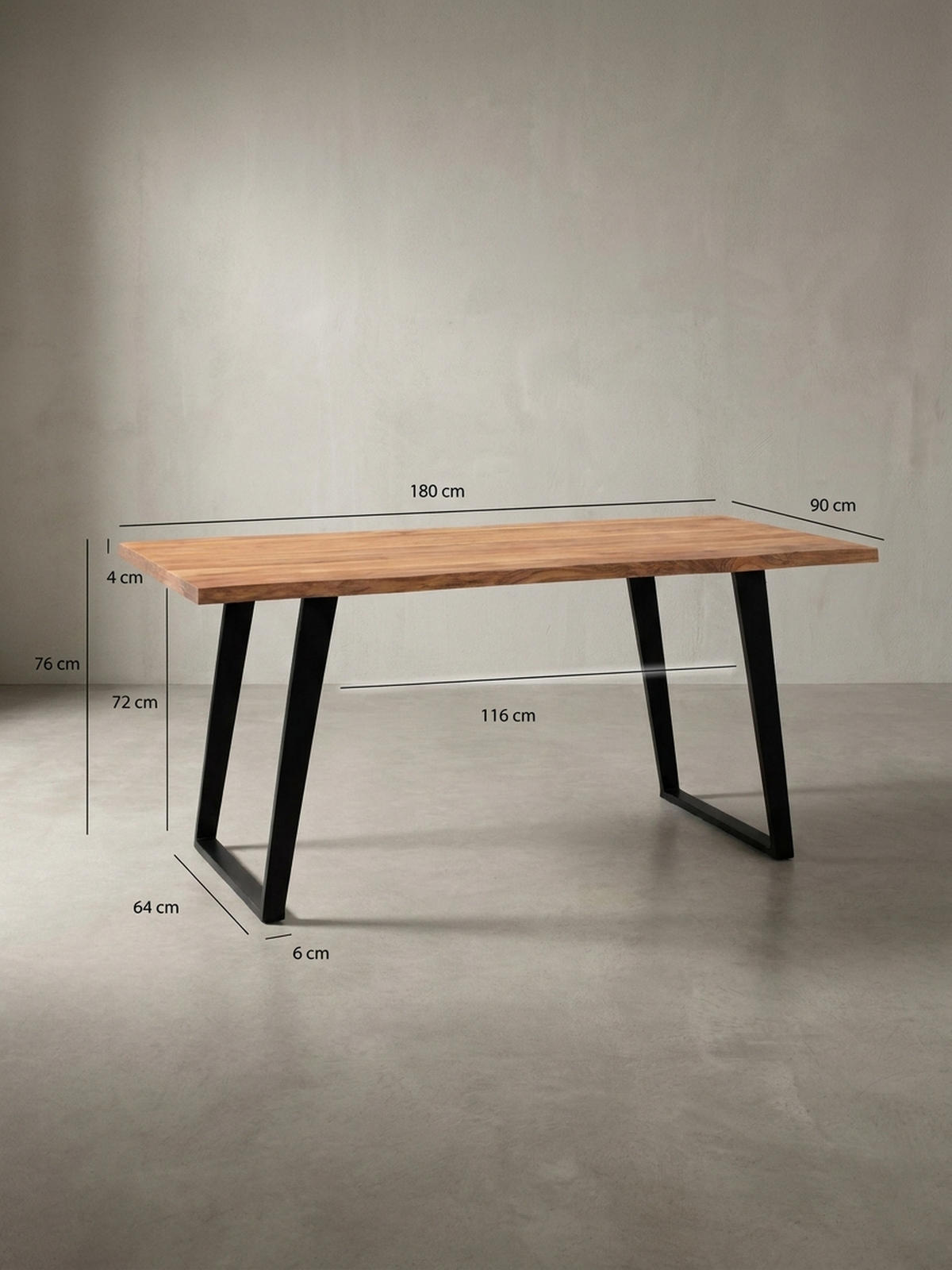 ESSTISCH Massivholz Baumkante Metall U-Gestell Handgefertigt ATOLL, Goldbraun-Schwarz 180x90x76 cm - Schwarz/Braun, Holz/Metall (90/180/76cm) - KADIMA DESIGN