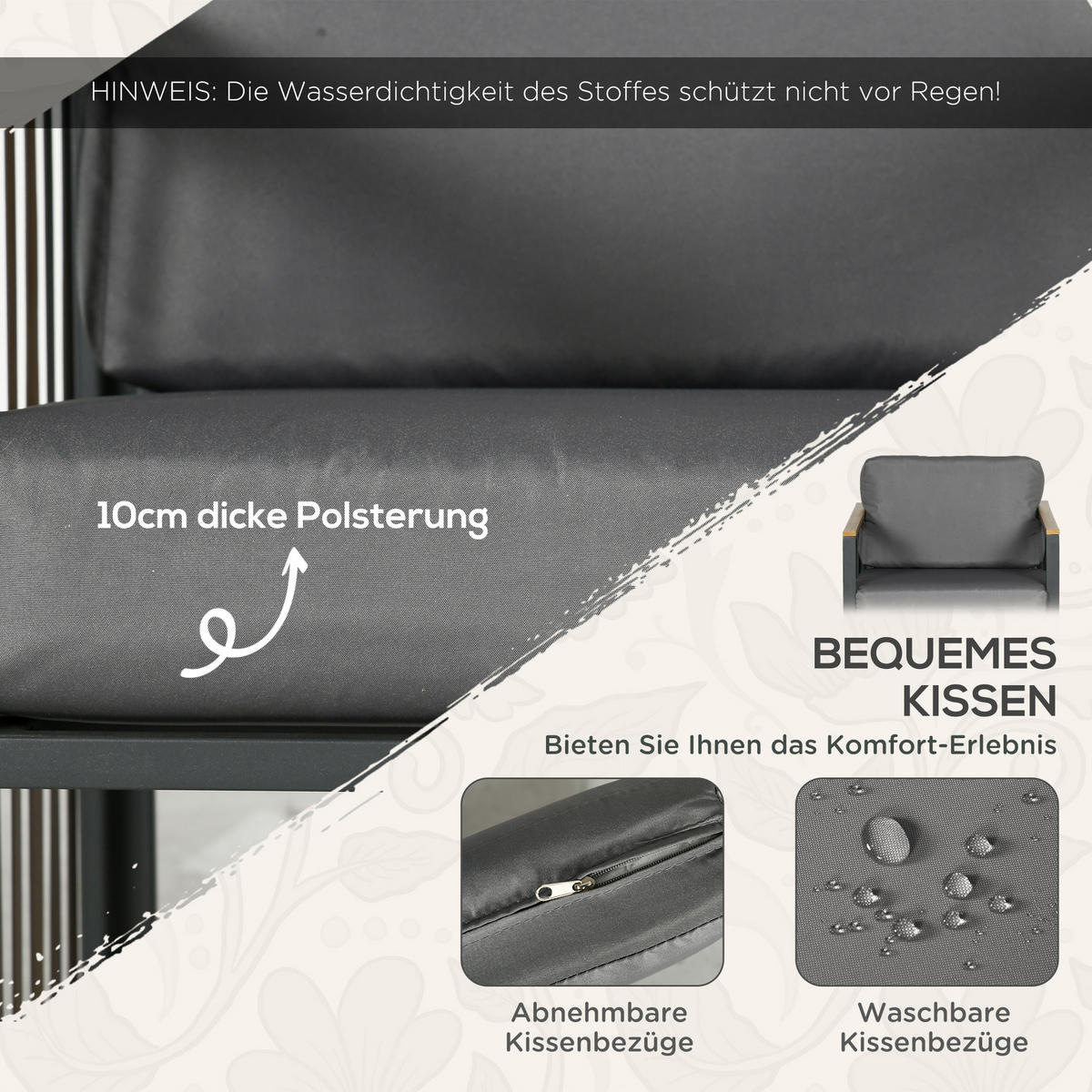 GARTENMÖBEL-SET 3-tlg., Bistro-Set inkl. Couchtisch, 2 Stühle, für Terrasse, Grau - Grau, Kunststoff - Outsunny