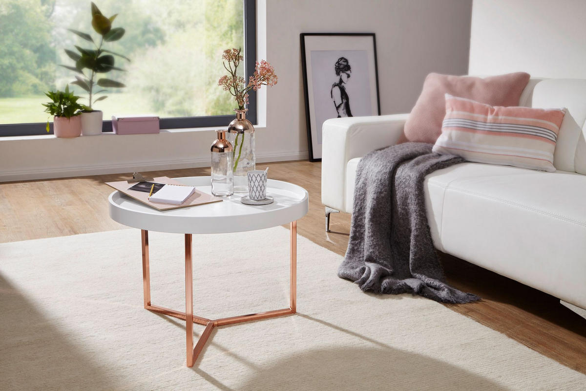 COUCHTISCH rund HEW Tulpenholz - Weiß, Holz (58.5/58.5/42cm) - tinkaro