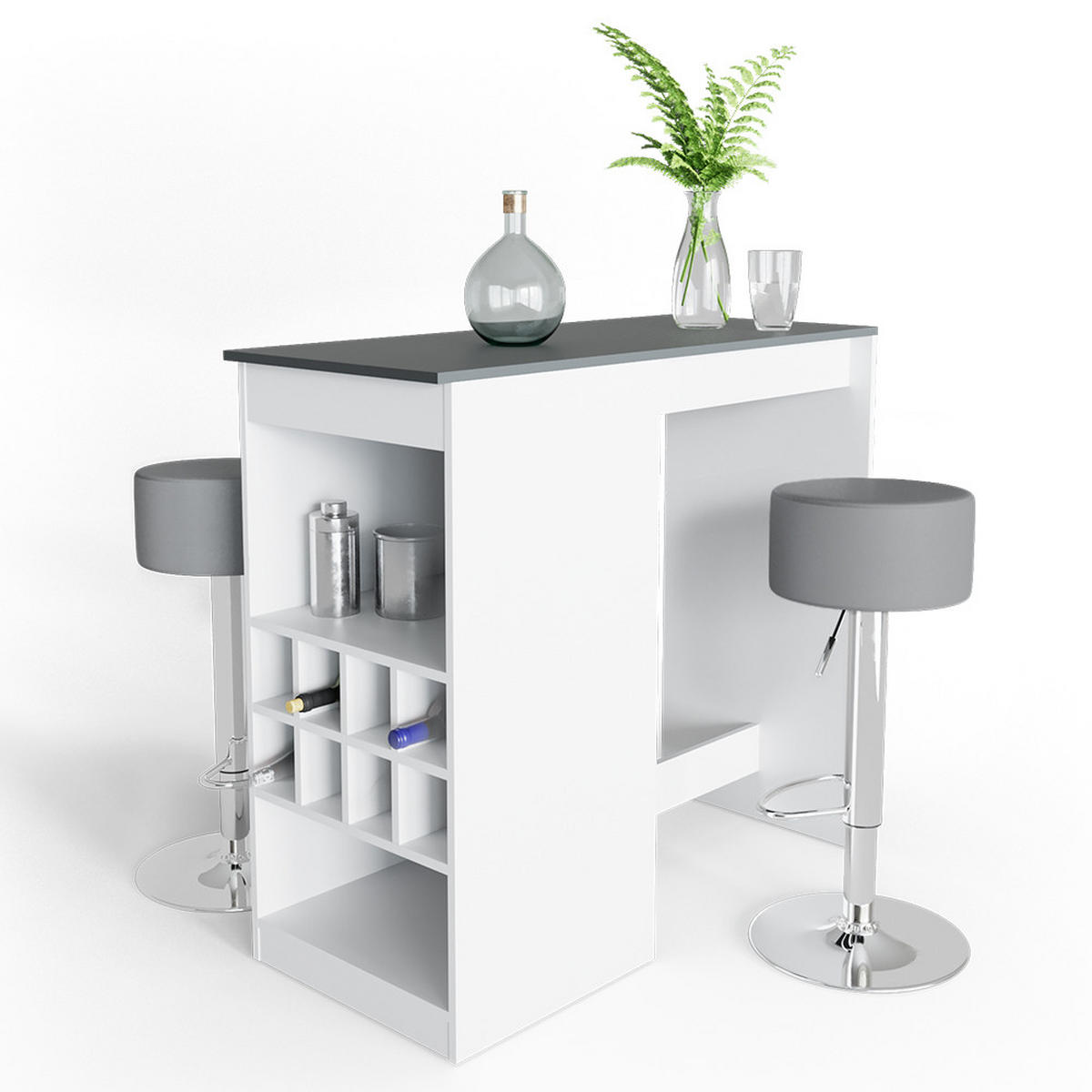 BARTISCH-SET Ross Weiß/Anthrazit 115 x 50 cm mit 2 Barhockern - Anthrazit/Weiß, Holzwerkstoff (115/104.6/50cm) - Vicco