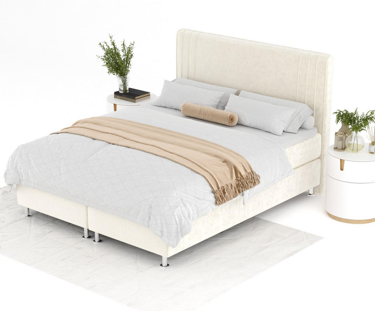 BOXSPRINGBETT Casone Creme 200/200 cm mit Latex-Topper - Silberfarben/Creme, Holz/Holzwerkstoff (200/200cm) - Maison de Reve