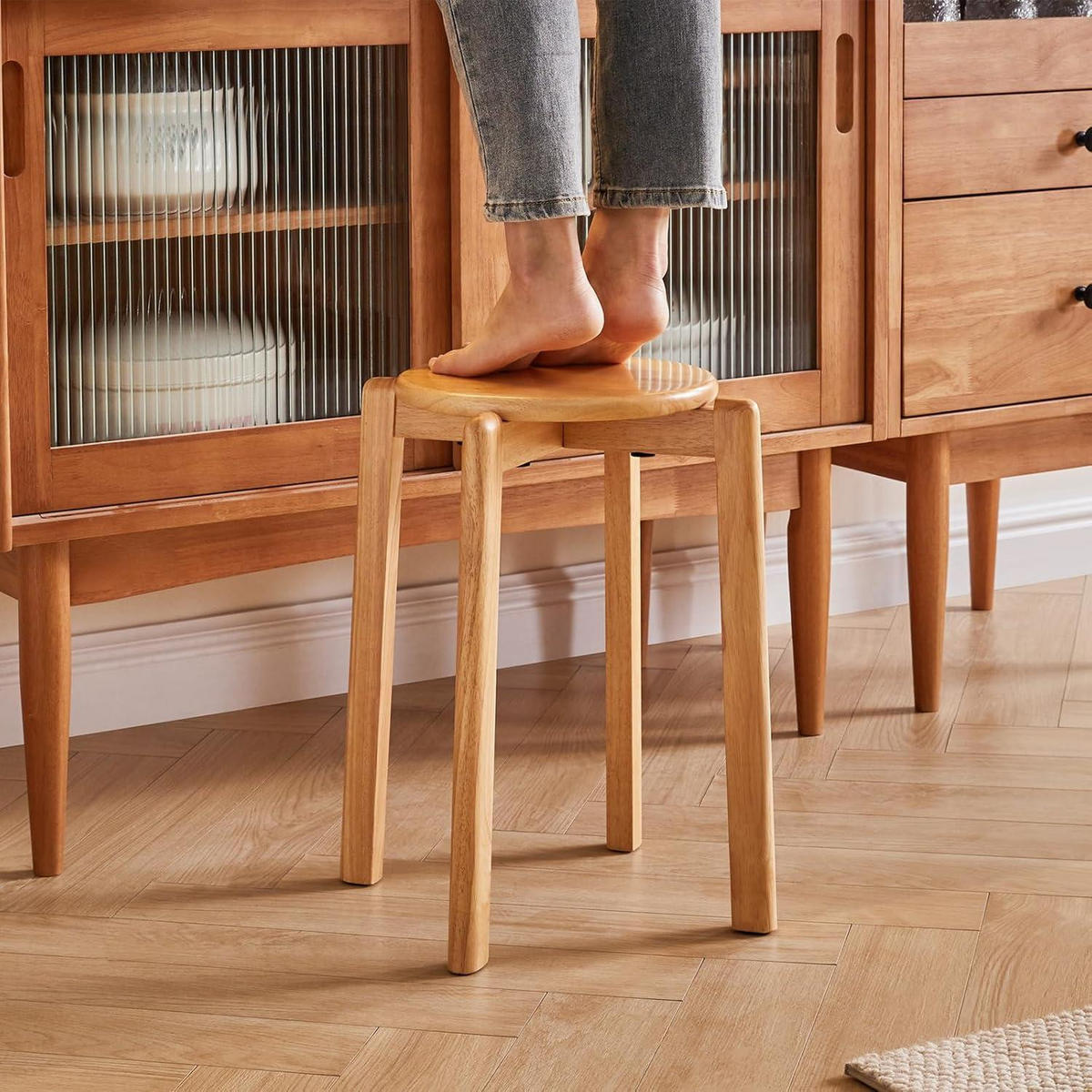 BARHOCKER 4er-Set Massivholz Natürliche Farbe 27 x 27 x 45 cm - Braun, Holz (27/45/27cm)