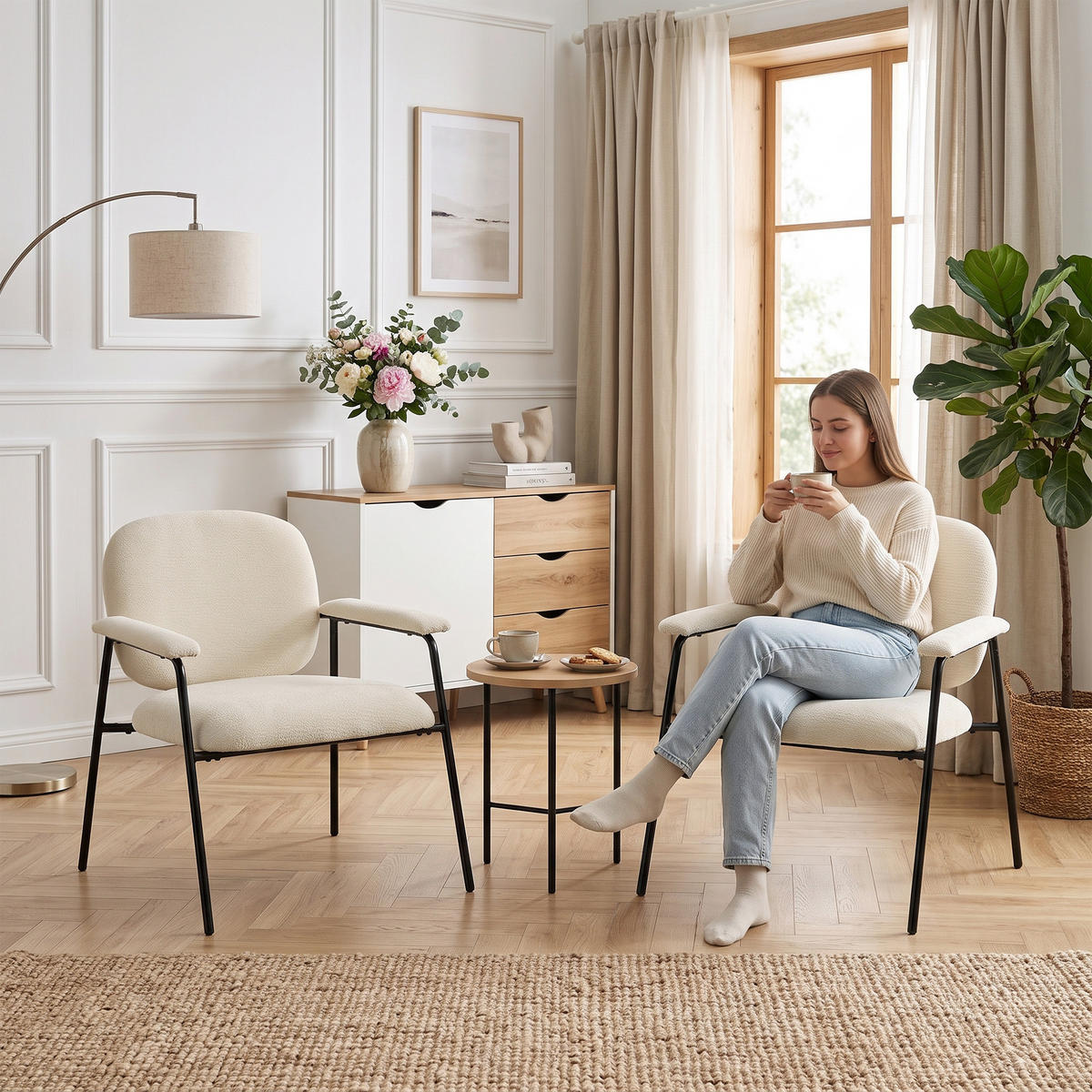 ESSZIMMERSTÜHLE 2er-Set Creme 67.0/64.0/76.5 cm - Creme, Textil (64/76.5/67cm)