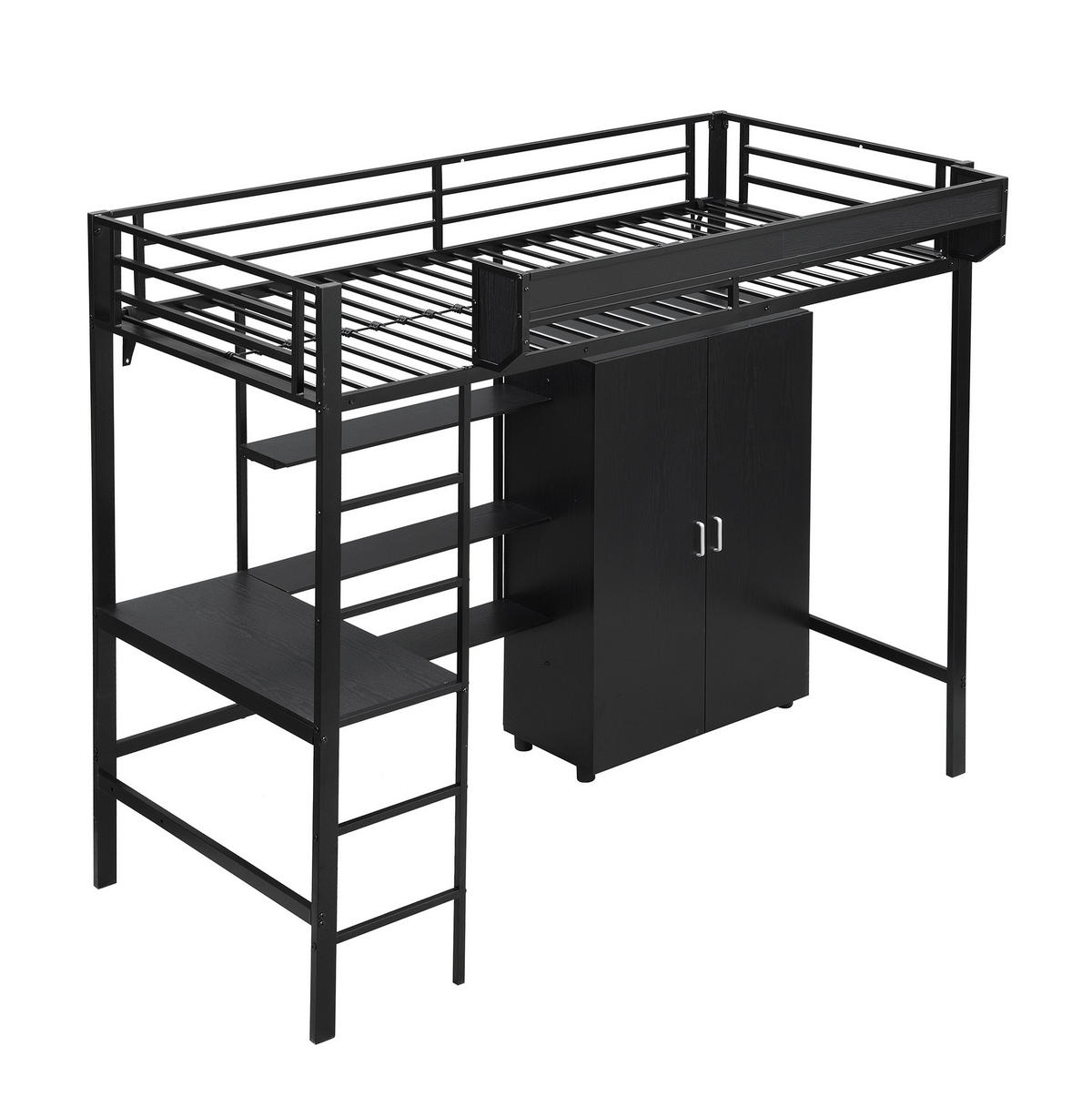 ETAGENBETT 90/200 cm Schwarz mit Tisch und Kleiderschrank - Weiß, Metall (90/200cm) - Flora Grace