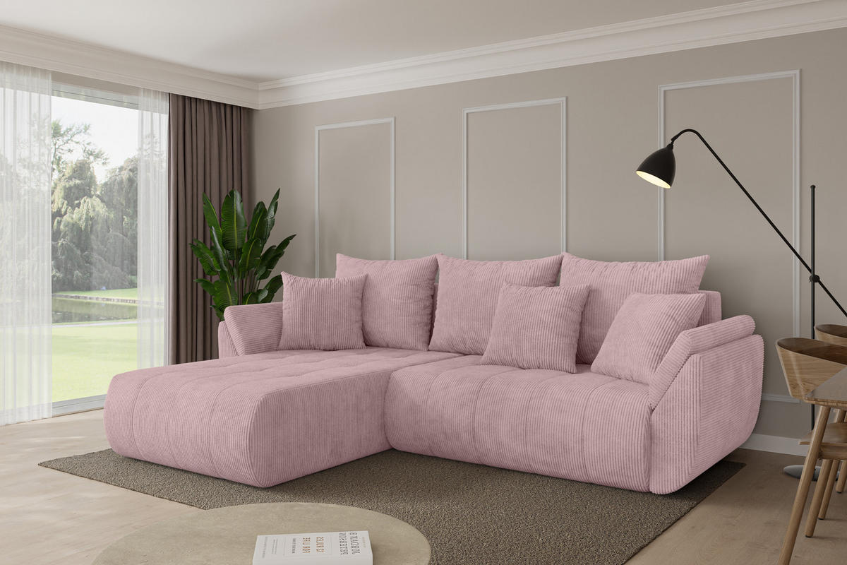 ROHOVÁ SEDAČKA s funkcí spaní, otoman vlevo TOKO-L 277x194x86 růžová manšestr - růžová/černá, kompozitní dřevo/textil (277/194cm) - ALTDECOR