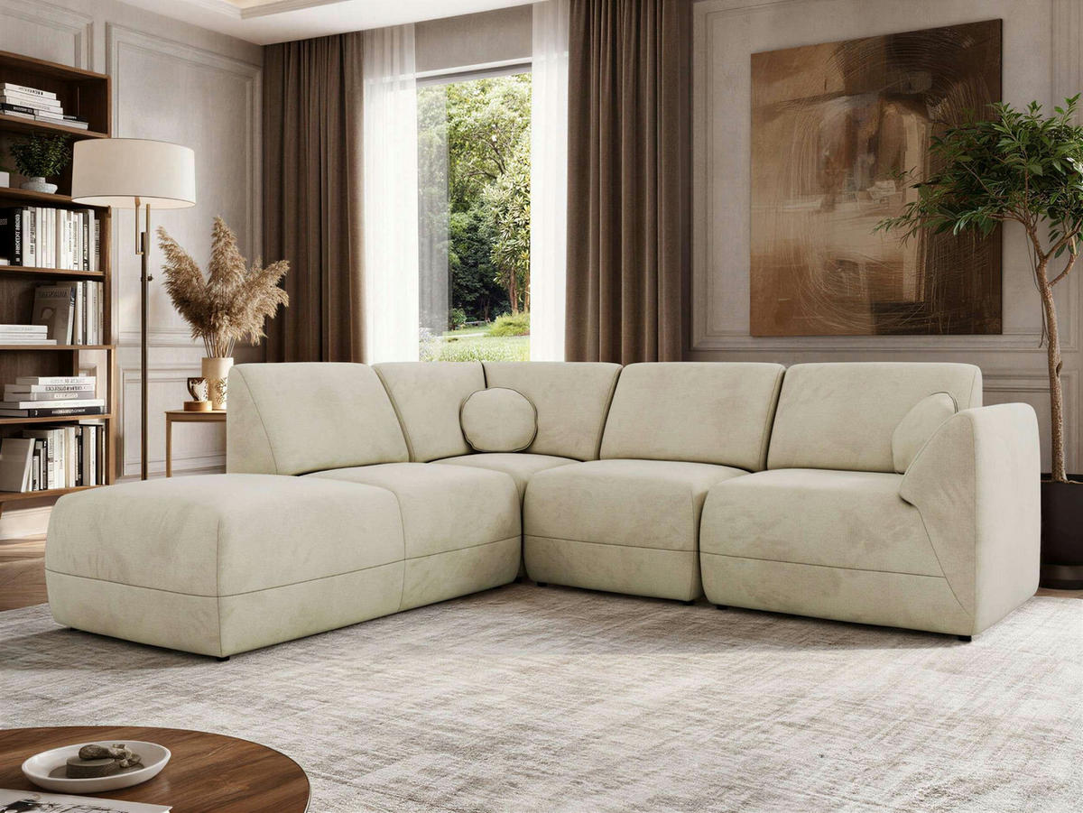ROHOVÁ SEDAČKA NOARA 5M L Béžová Samet - Vlevo - černá/béžová, textil/plast (244/267cm) - MKS